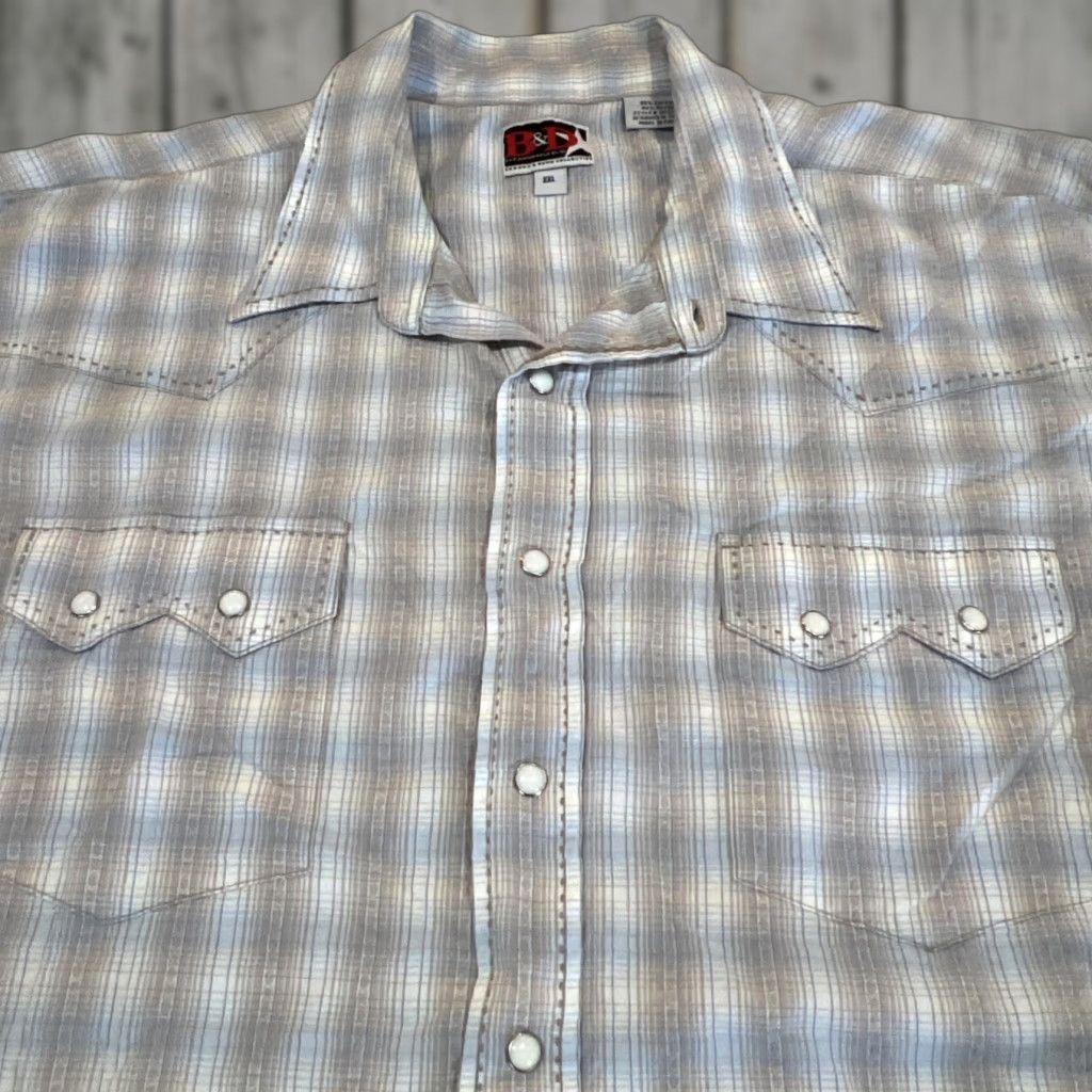 Vintage B&D Panhandle Slim Pearl Snap Shirt Men 2XL Western Cowboy Rockabilly Plaid Long Sleeve Size US XXL / EU 58 / 5 - 1 Thumbnail