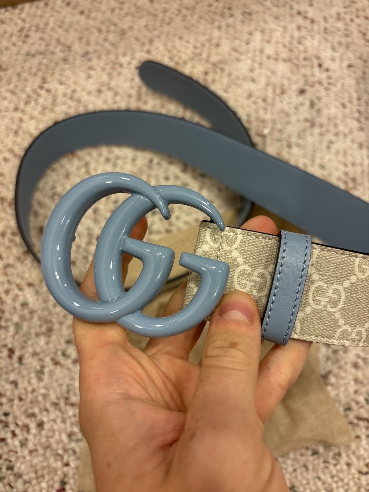Gucci Gucci GG Supreme Beige / Blue Belt Size 36 - 5 Thumbnail