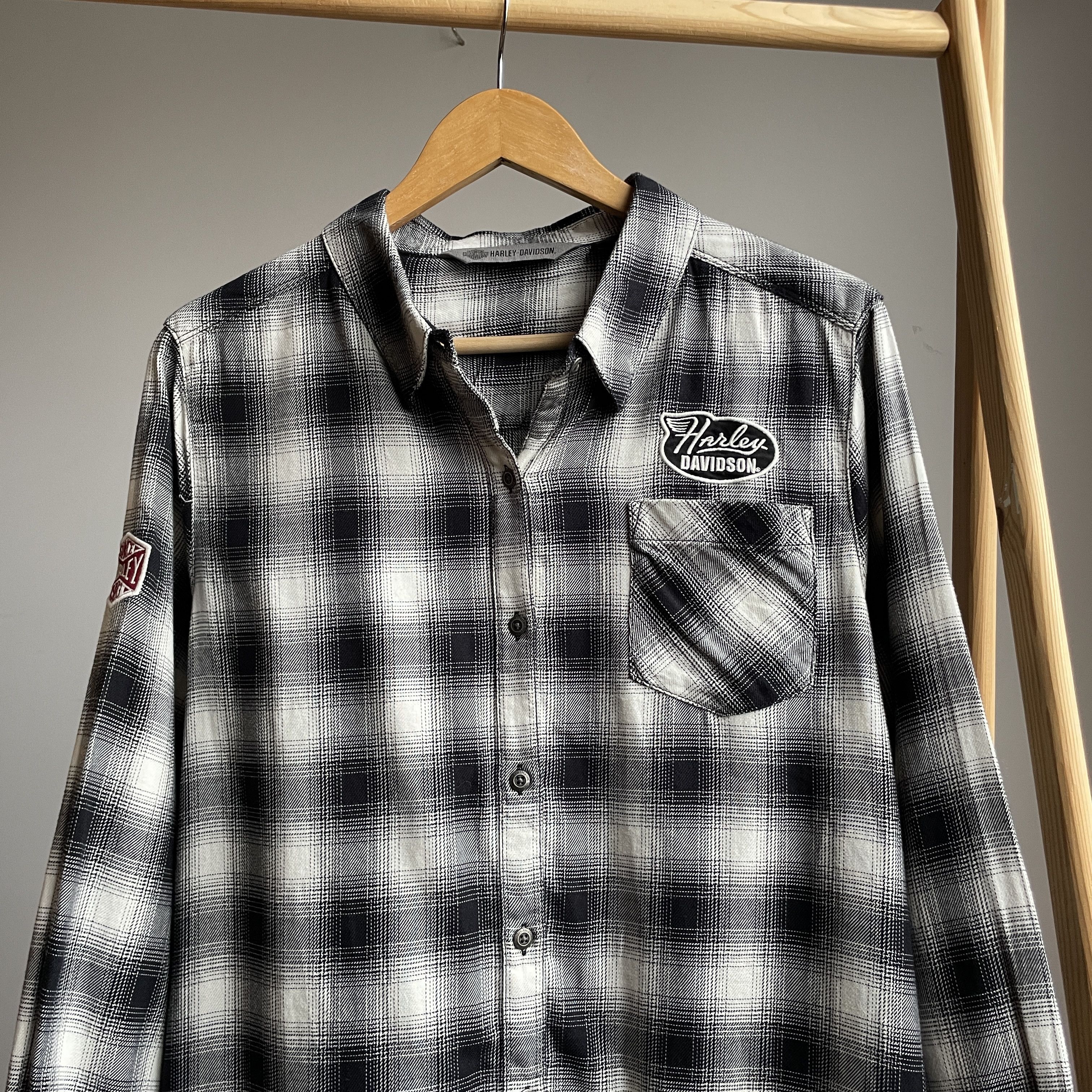 Harley Davidson Harley-Davidson Womens Crackle Print Plaid Shirt Size XL / US 12-14 / IT 48-50 - 3 Thumbnail