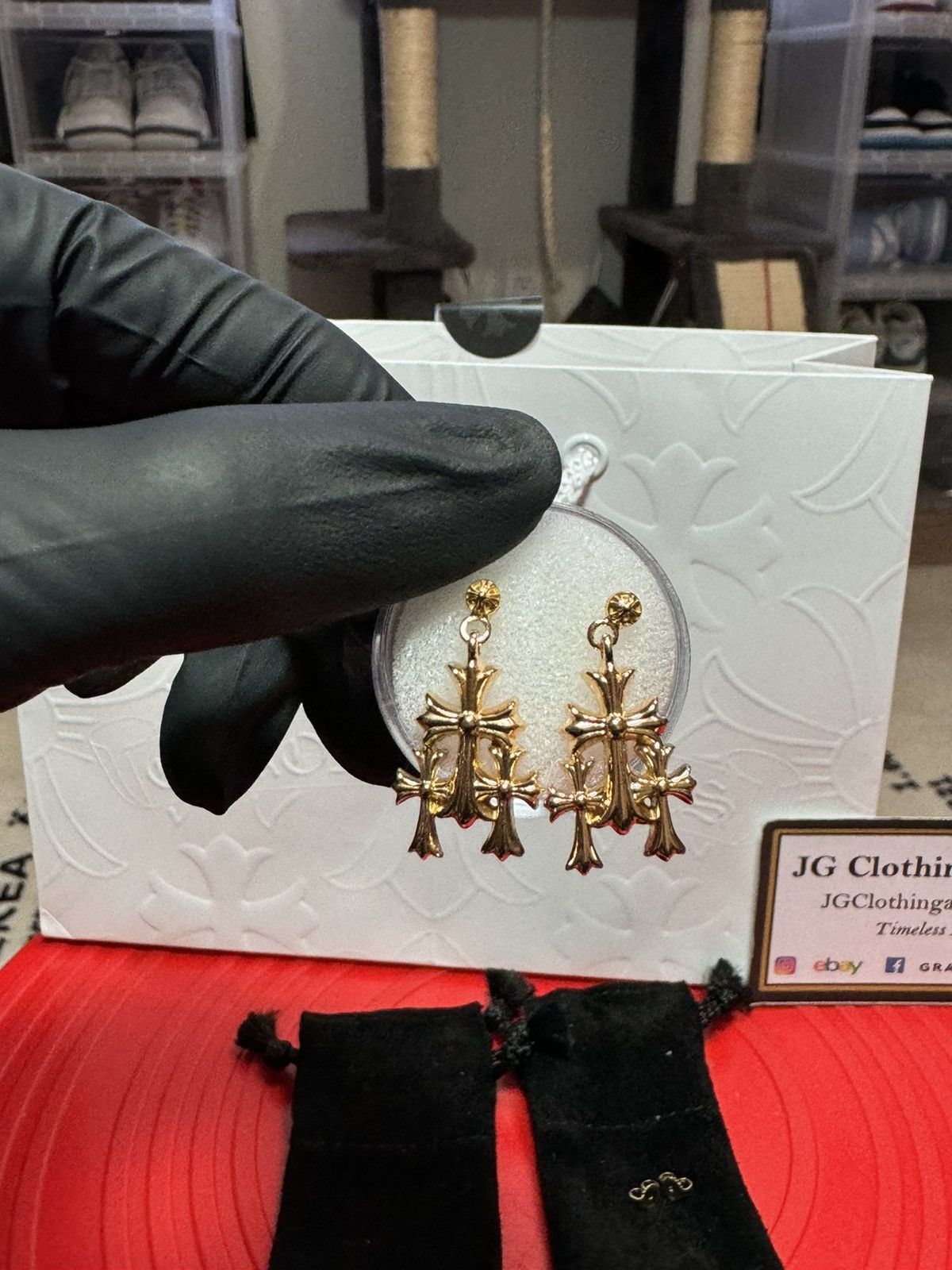 Chrome Hearts Chrome Hearts Triple Cross Earrings Gold Size ONE SIZE - 5 Thumbnail