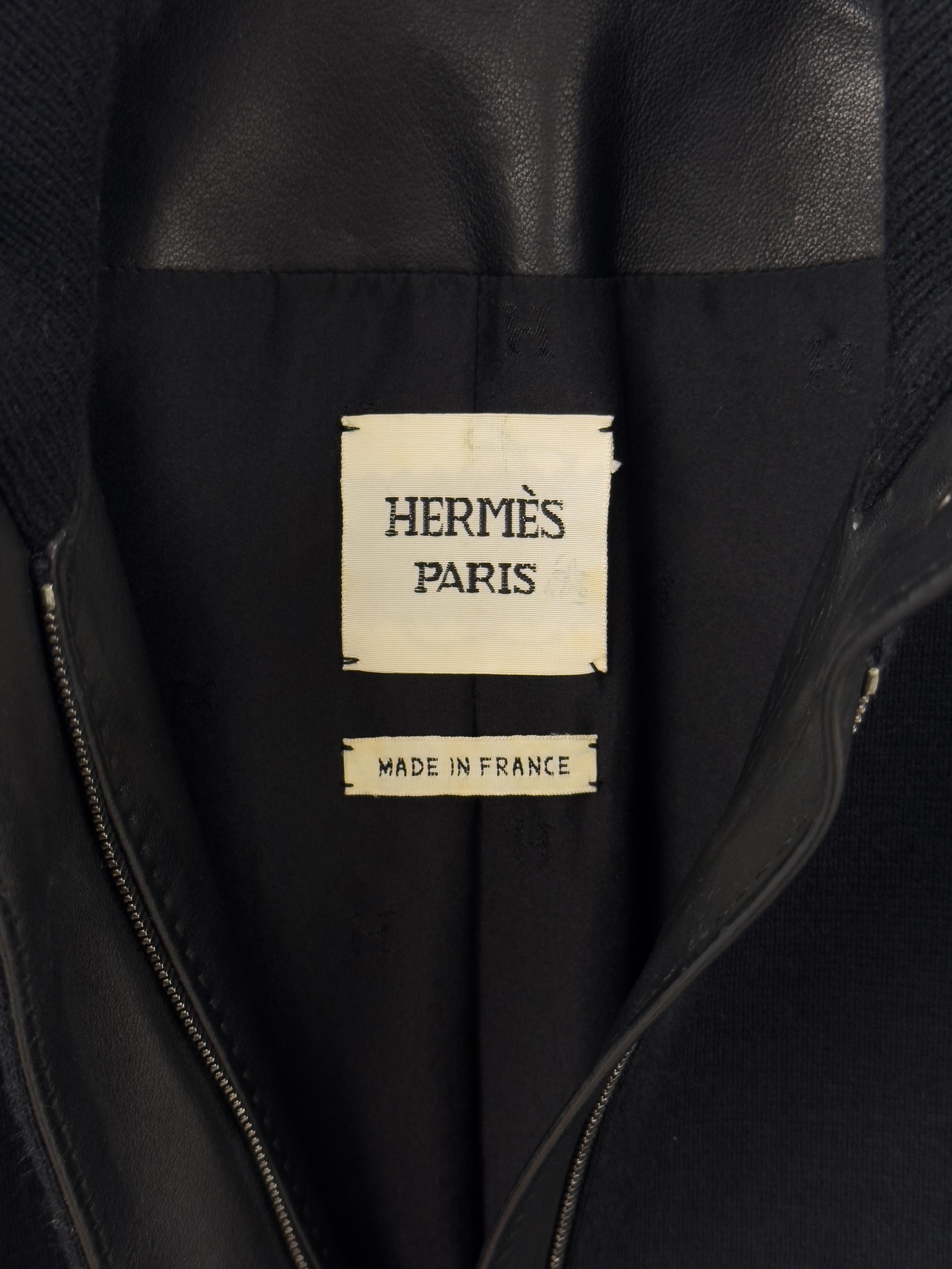 Hermes HERMÈS Wool & Leather Jacket with Silk Lining Size XS / US 0-2 / IT 36-38 - 8 Thumbnail