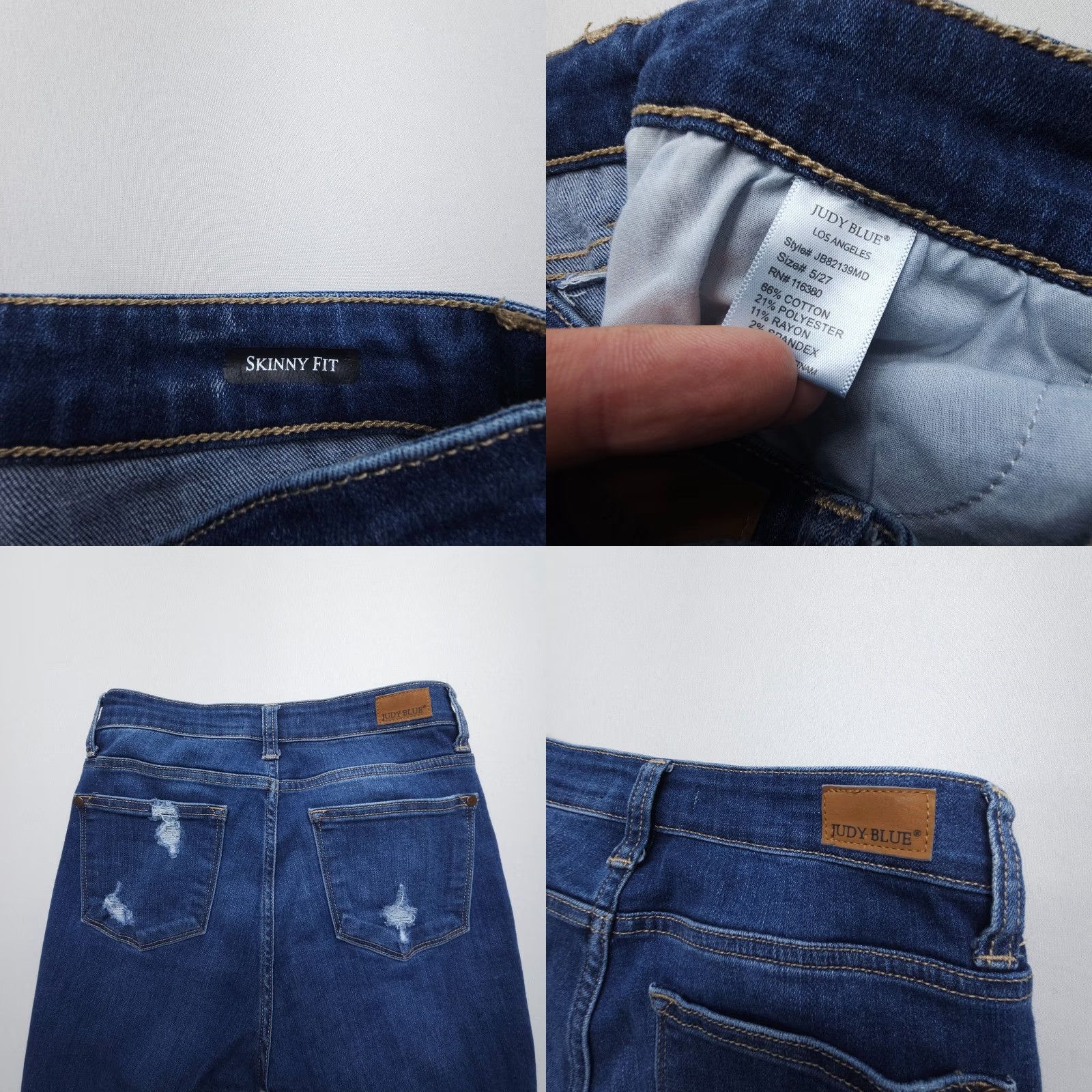 Denime Judy Blue Skinny Fit Jeans Womens 5 27 Dark Wash Blue Distressed Denim Stretch Size 27" / US 4 / IT 40 - 8 Thumbnail