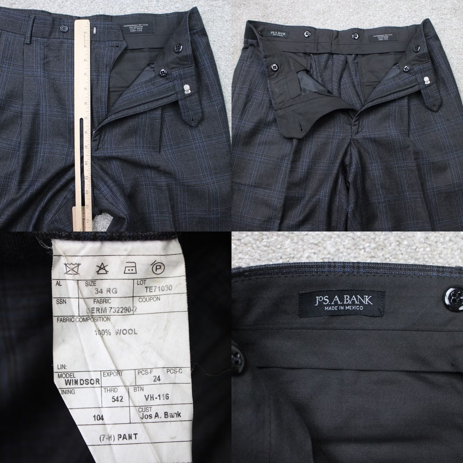 Jos. A. Bank Jos. A. Bank Pants Mens 34 Regular Gray Check 100% Wool Pleated Cuffed Dress Trousers Size US 34 / EU 50 - 8 Thumbnail