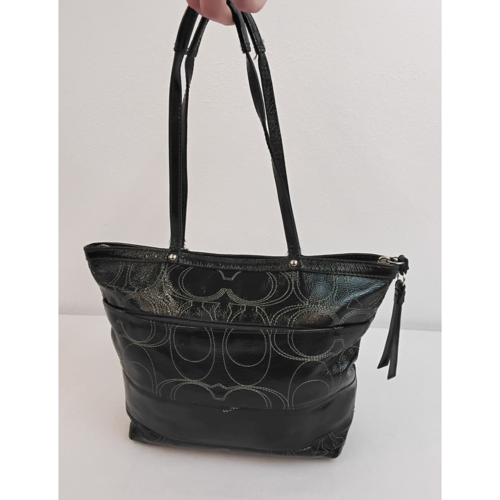 Coach Coach Signature Stitch Tote Bag Black Patent Leather Size ONE SIZE - 6 Thumbnail