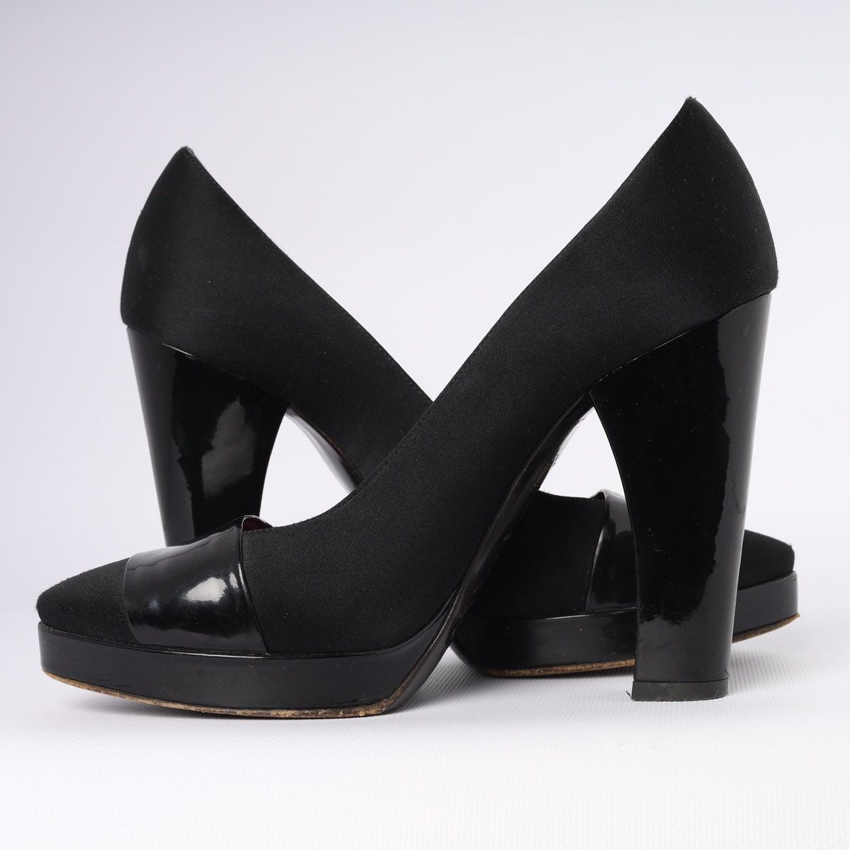 Dolce & Gabbana Dolce Gabbana Black Silk Patent Heel Platform Pumps Shoes Size US 6.5 / IT 36.5 - 9 Thumbnail