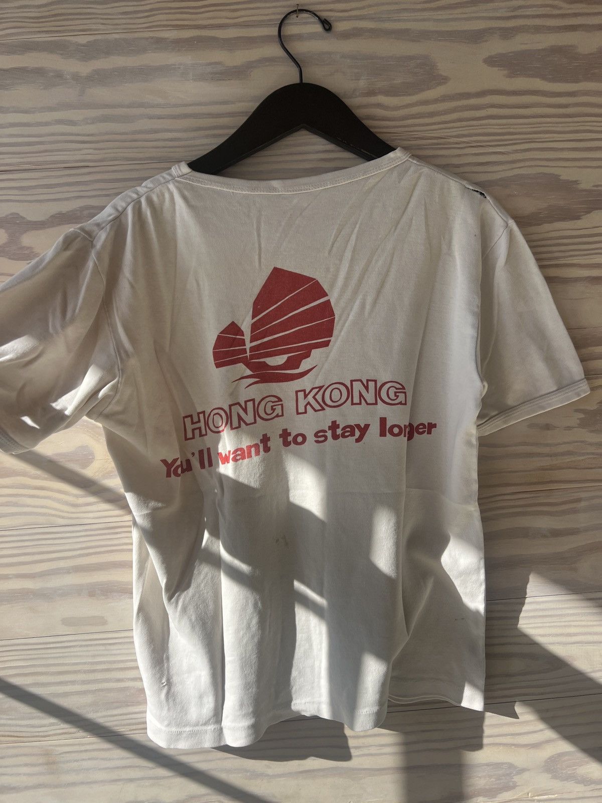 Image of Vintage 70's Hong Kong T-Shirt in Beige, Men's (Size Small)