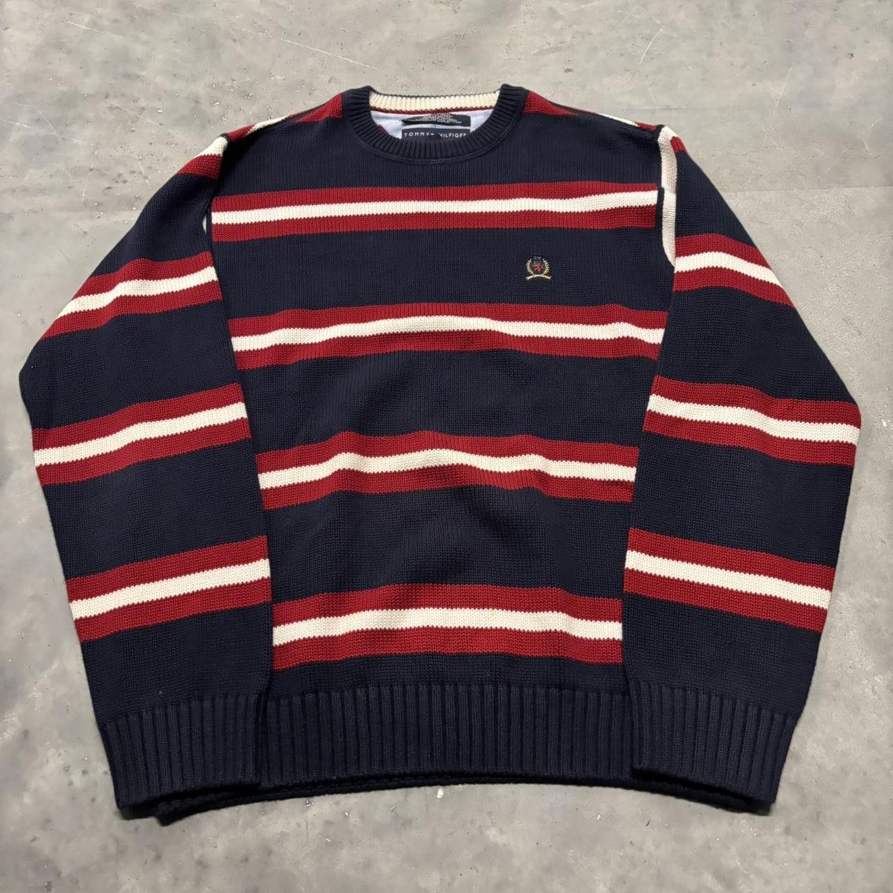 Japanese Brand × Vintage Crazy Vintage Y2K/2000s Navy Blue Red Striped Streetwear Essential Sweater! Size US M / EU 48-50 / 2 - 1 Thumbnail