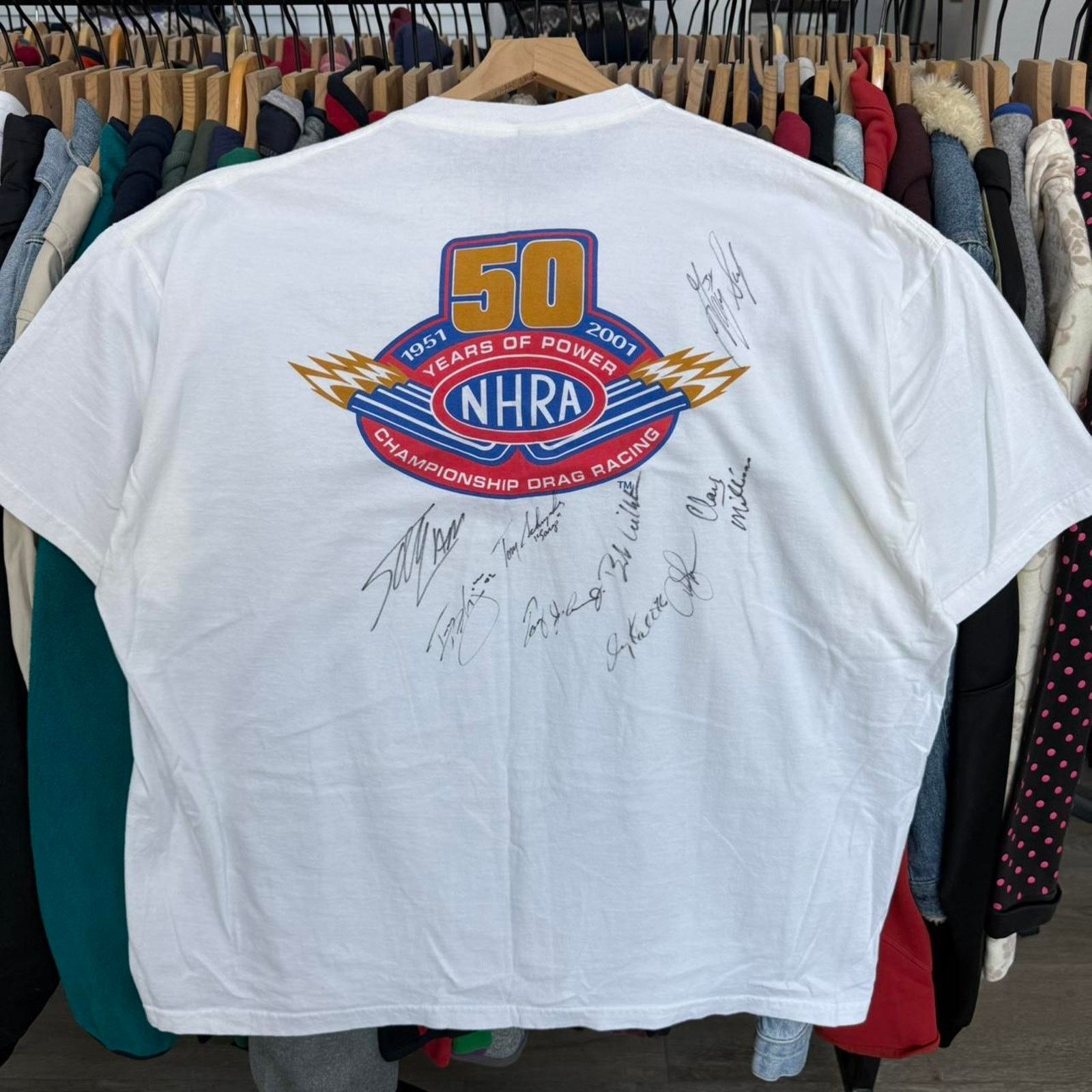 Other Vintage 90s NHRA Racing Tee Signed By A Lot Of Racers White Size US XXL / EU 58 / 5 - 2 Thumbnail
