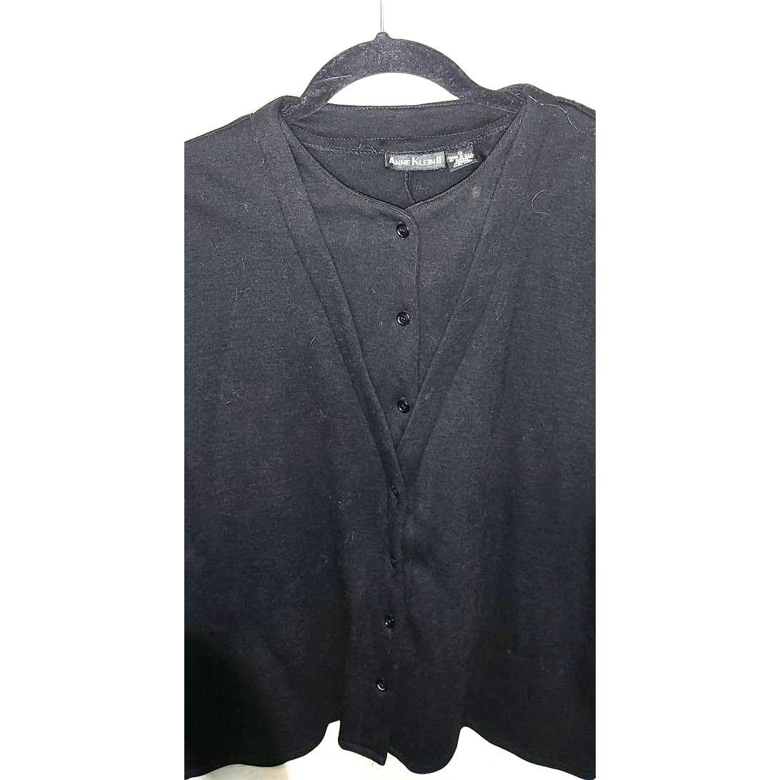 Anne Klein Anne Klein II Black Wool Button Down Blouse Size 12P Size XL / US 12-14 / IT 48-50 - 3 Thumbnail