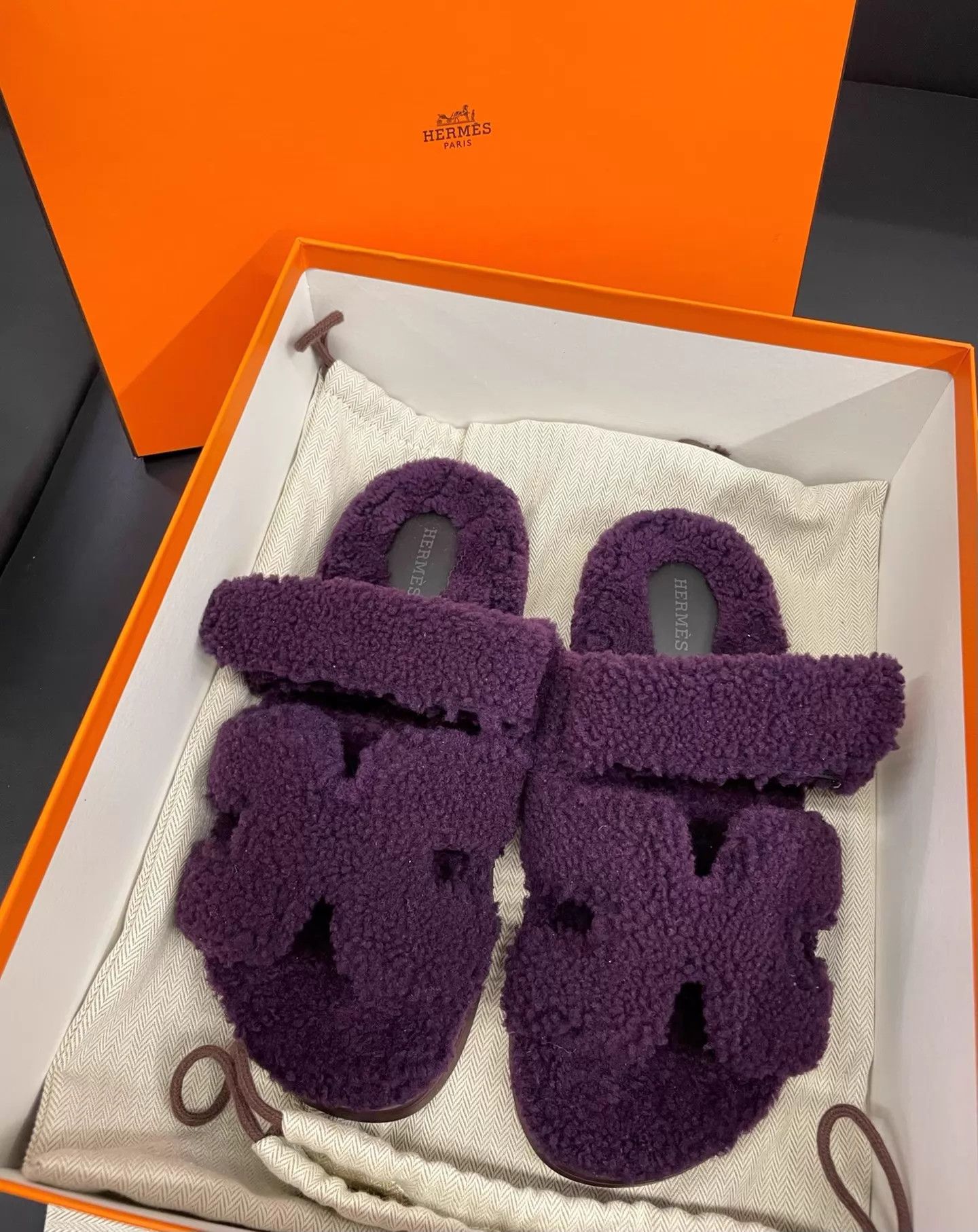 Hermes Hermes Fur Open-Toe Velcro Slip-On Mule Purple 39 Size US 8.5 / IT 38.5 - 7 Thumbnail