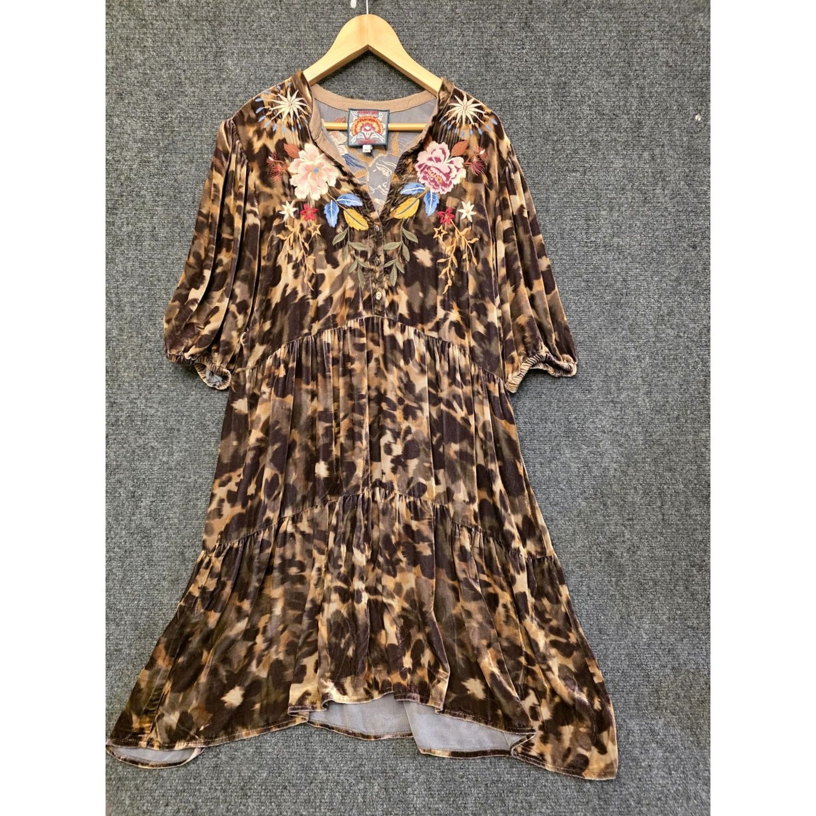 Johnny Was Johnny Was Dress Womens L Brown Velvet Animal Print Embroidered Hi Low Swing Size L / US 10 / IT 46 - 3 Thumbnail