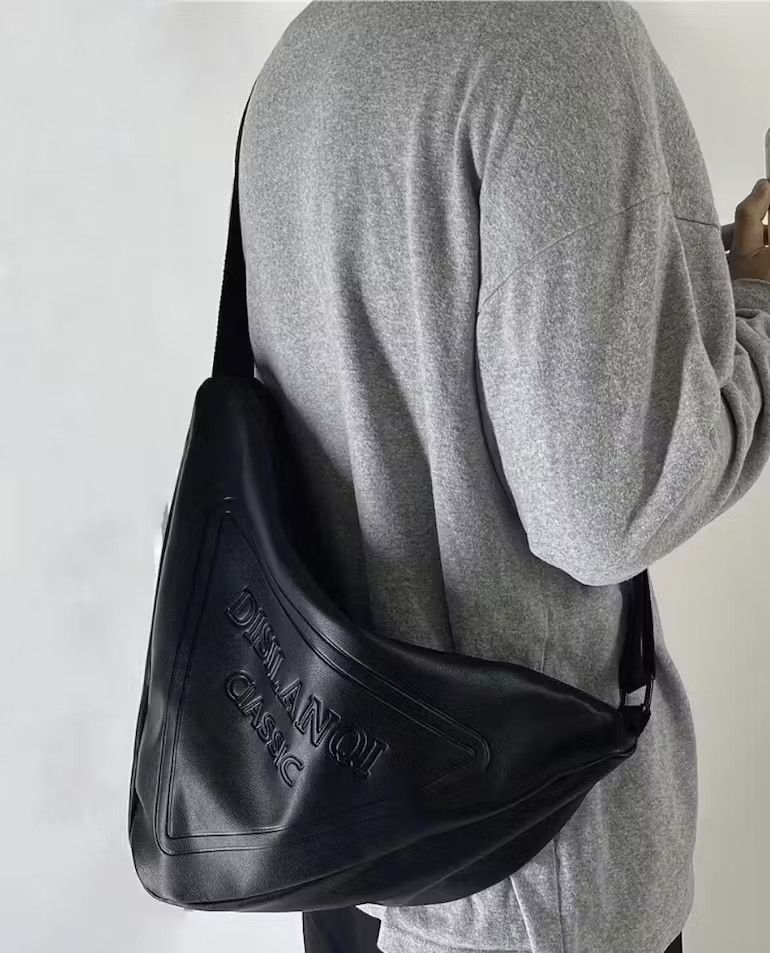 image of Fashion Hip Hop Triangle Pu Leather Shoulder Messenger Bag in Black, Men's