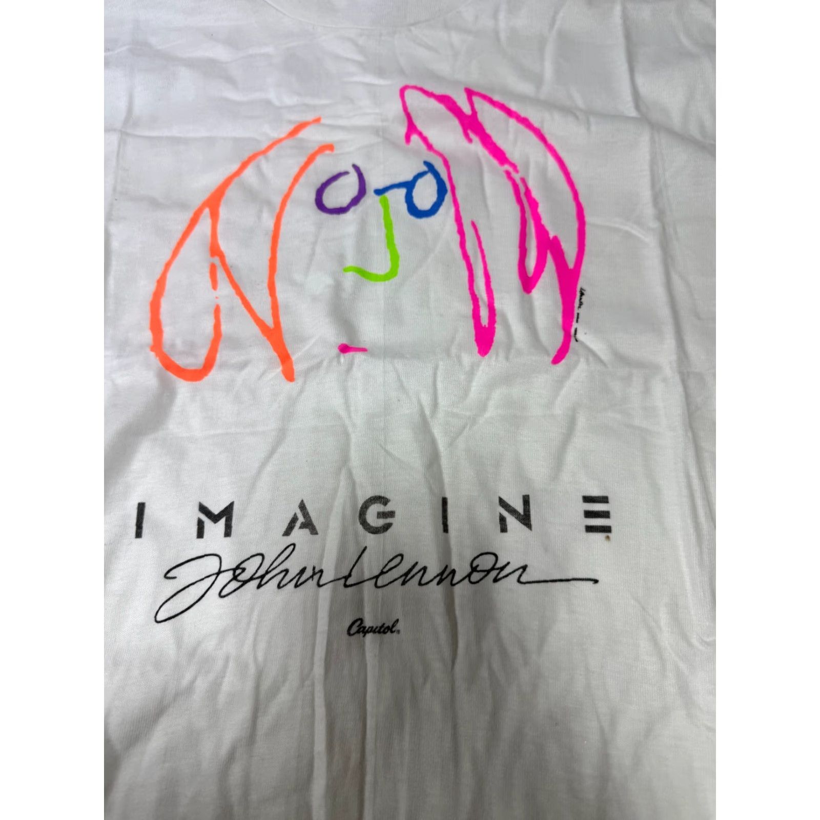 Hanes VINTAGE HANES JOHN LENNON THE BEATLES IMAGINE PROMOTIONAL T-SHIRT XL WHITE GRAPHIC PRINT 80s MENS Size US XL / EU 56 / 4 - 4 Thumbnail