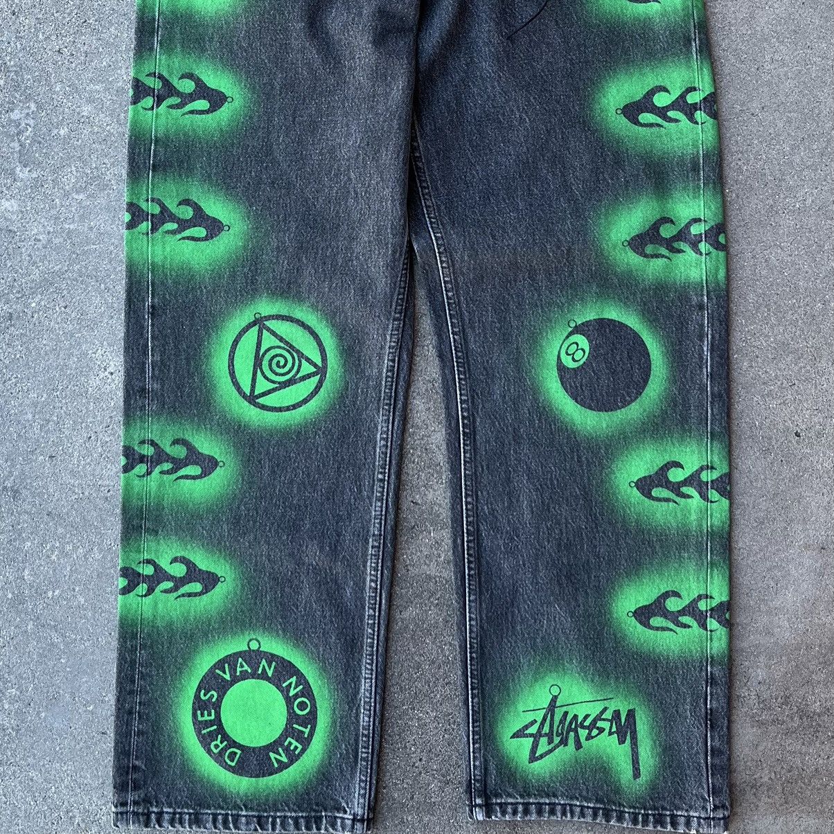 Dries Van Noten × Stussy Stussy x Dries Van Noten Black Stenciled Denim Pants Sz 30 Size US 30 / EU 46 - 3 Thumbnail