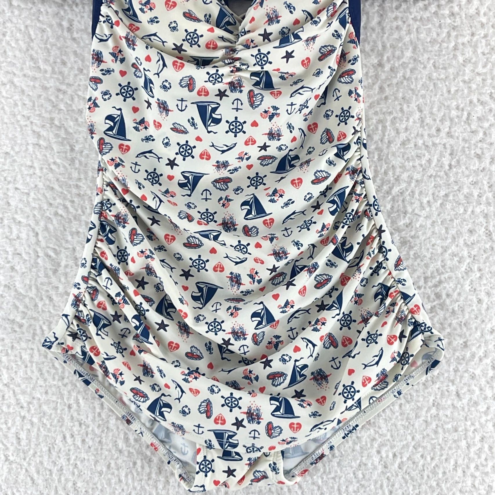 Nautica Girl Howdy Nautical Ruched Halter One Piece Swimsuit Womens Size 6 White USA Size ONE SIZE - 3 Thumbnail