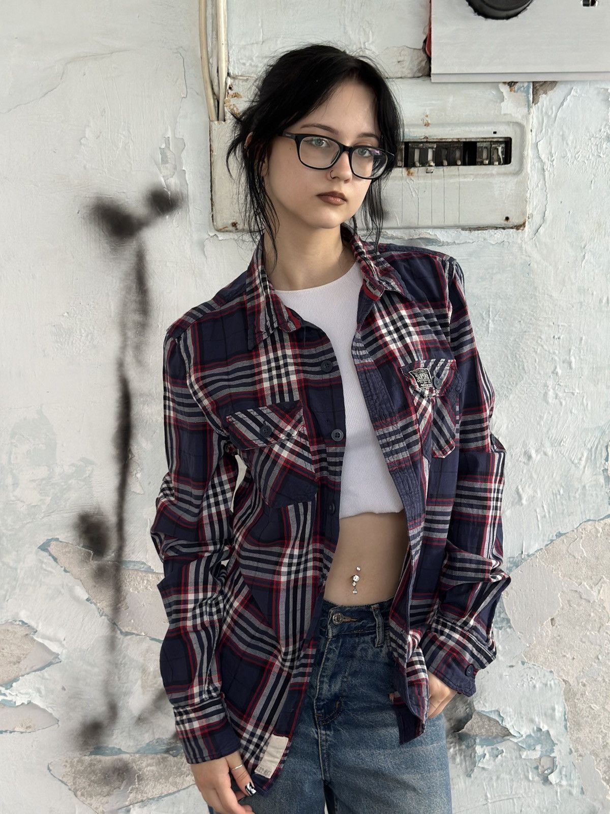 Superdry VTG Checked Shirt Super-dry Size M Dark Blue Y2K 00s USA Size US M / EU 48-50 / 2 - 2 Thumbnail