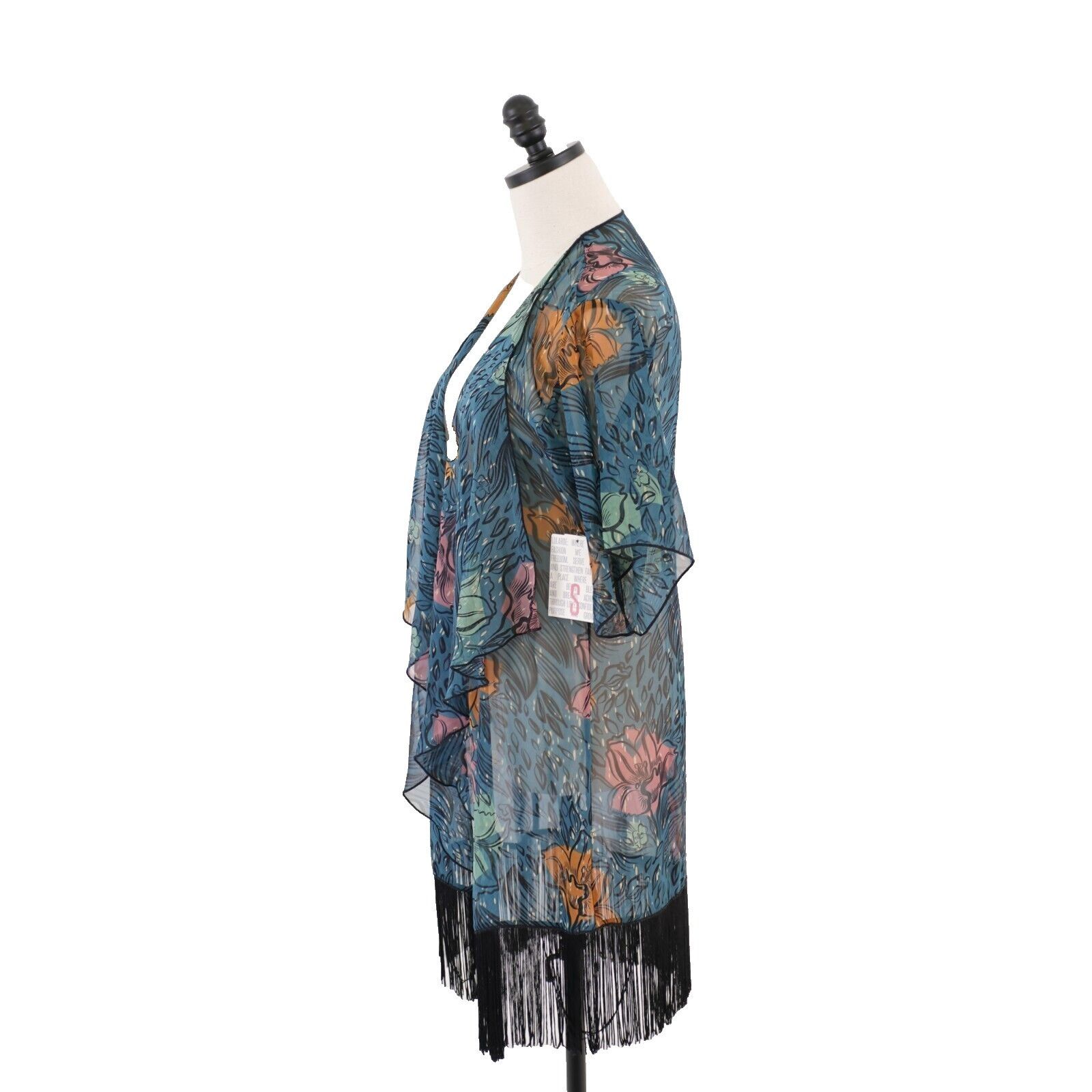 Designer NEW LuLaRoe Monroe Small Green Sheer Floral Kimono W/ Tassel Size S / US 4 / IT 40 - 7 Thumbnail