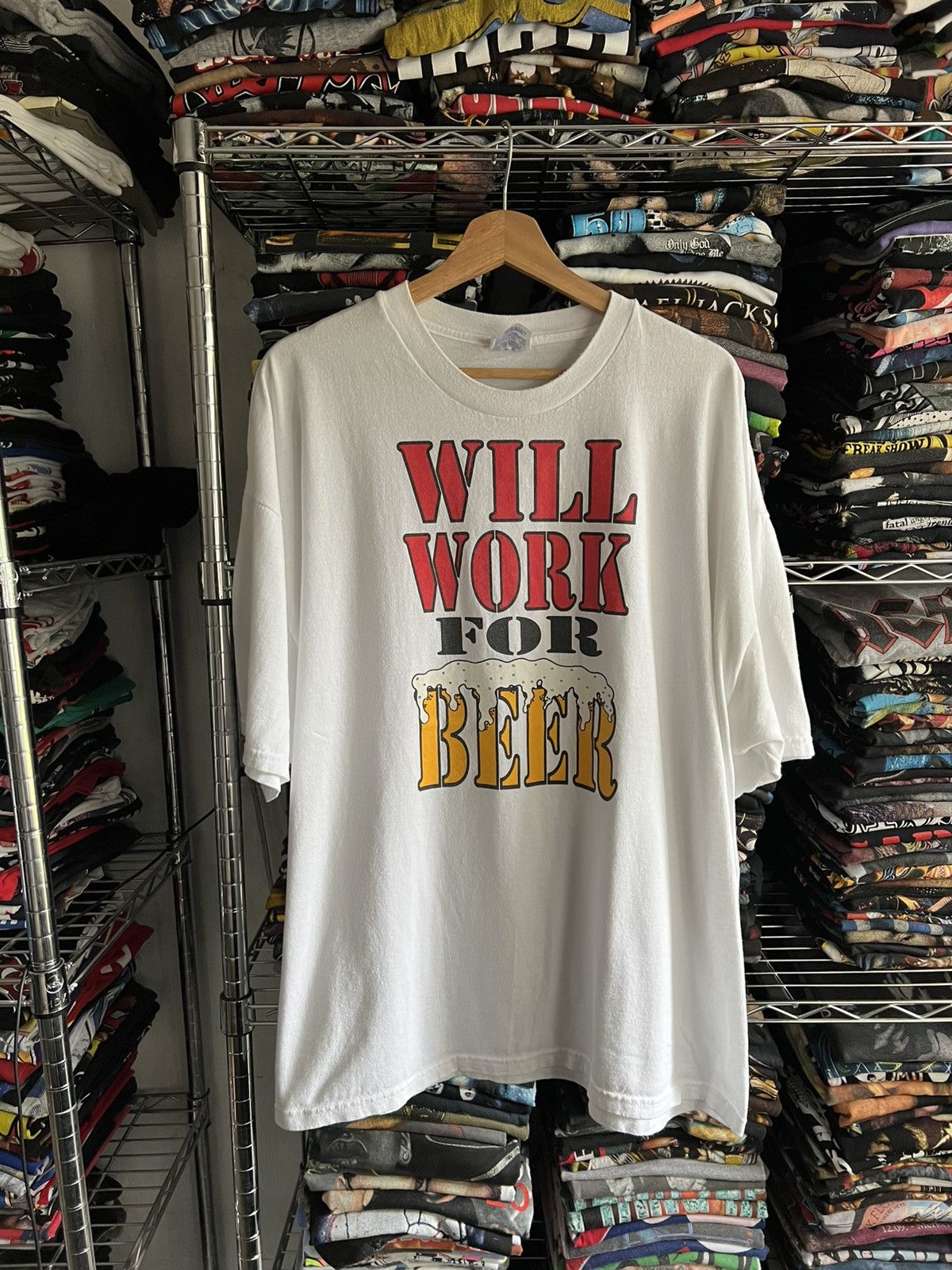 Vintage 90s Will Work For Beer Random Funny Quote Tee Size US XXL / EU 58 / 5 - 1 Thumbnail