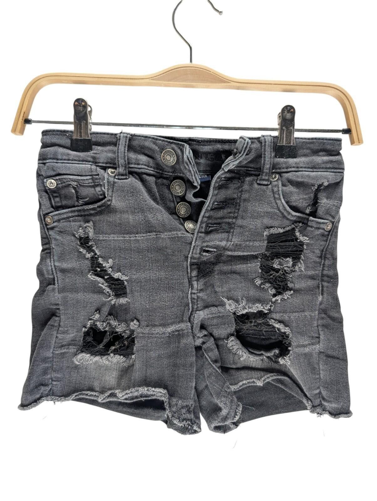 American Eagle Outfitters American Eagle Distressed Black/Grey Denim Shorts – Size 00 Size 25" / US 0 / IT 36 - 1 Thumbnail