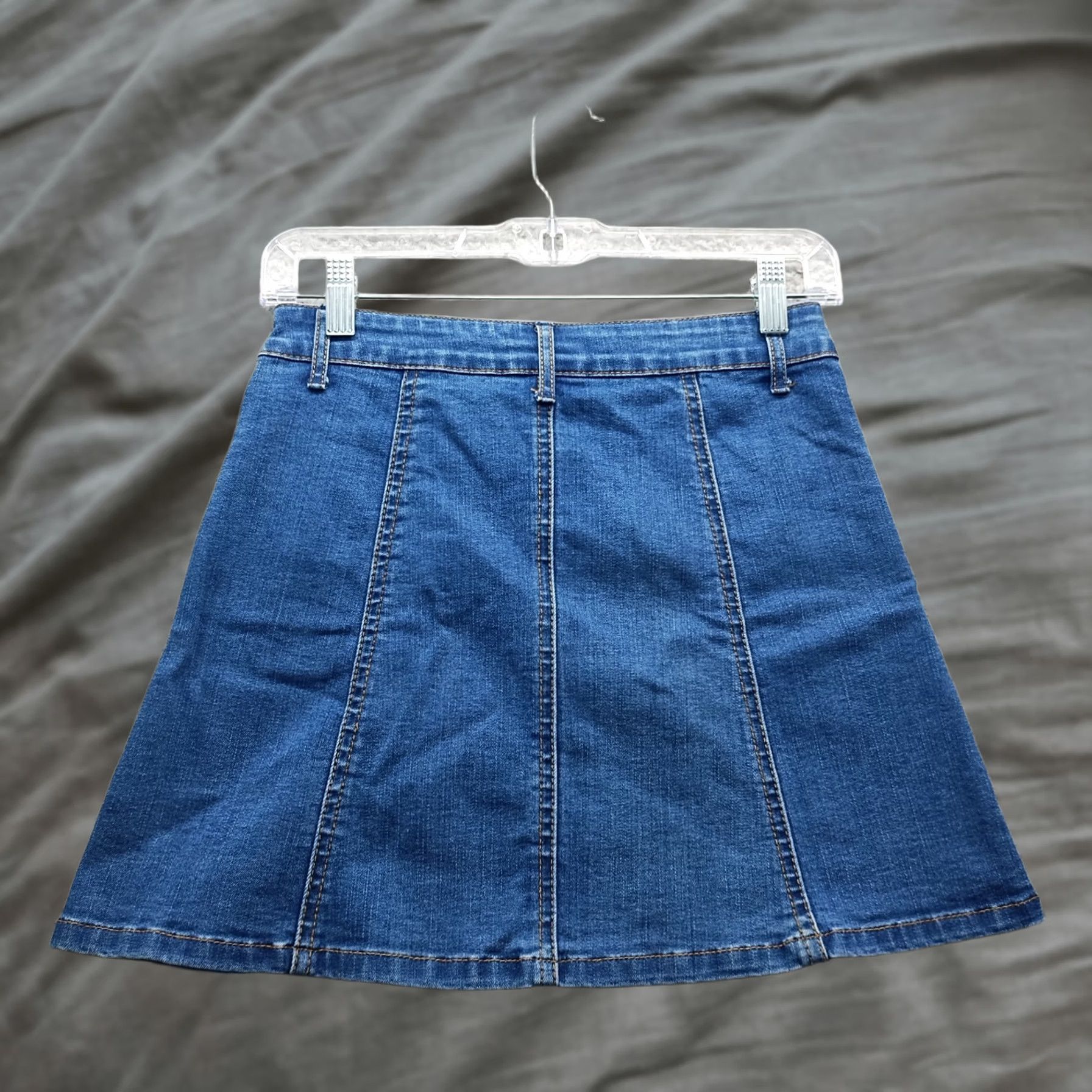 Vintage American Rag Cie Womens Skirt A-Line Denim Blue Stretch Button Front 1 Short Casual Vintage No N/A Size 25" / US 0 / IT 36 - 1 Thumbnail
