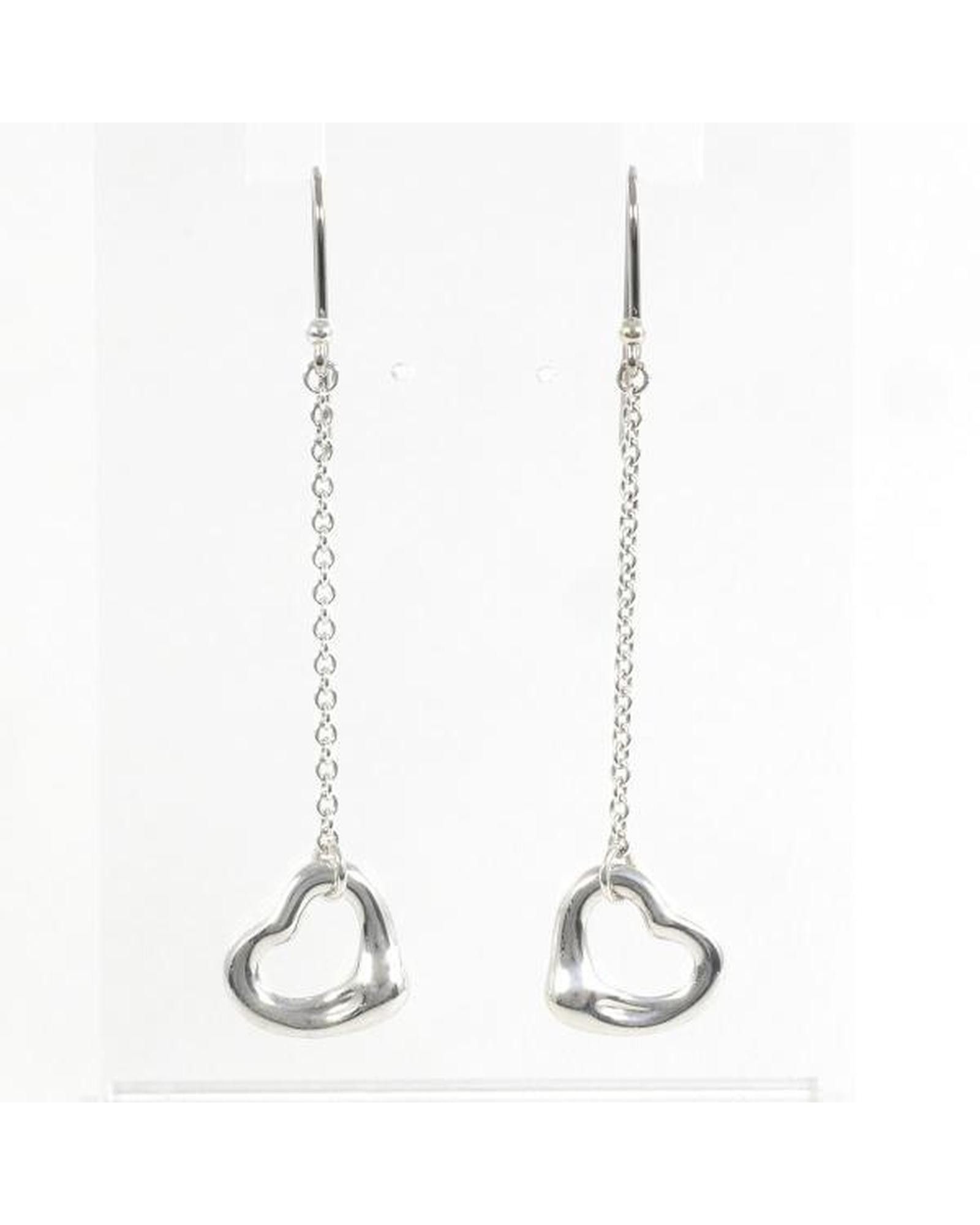 image of Tiffany Co Silver Open Heart Dangle Earrings, Women's