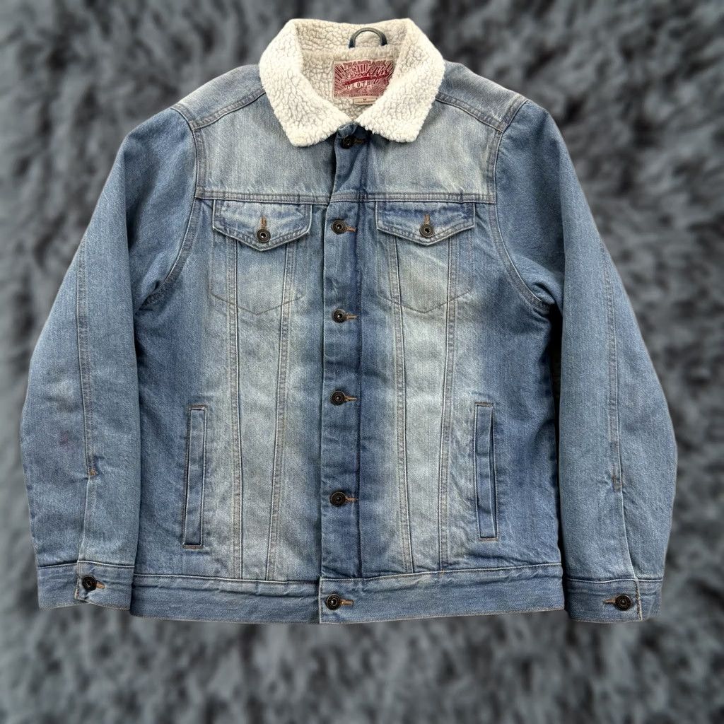 Denime Brooklyn Cloth Jacket Mens Medium Blue Denim Sherpa Lined Trucker Button Outdoor Shirt Jacket Bomber Size US M / EU 48-50 / 2 - 1 Thumbnail