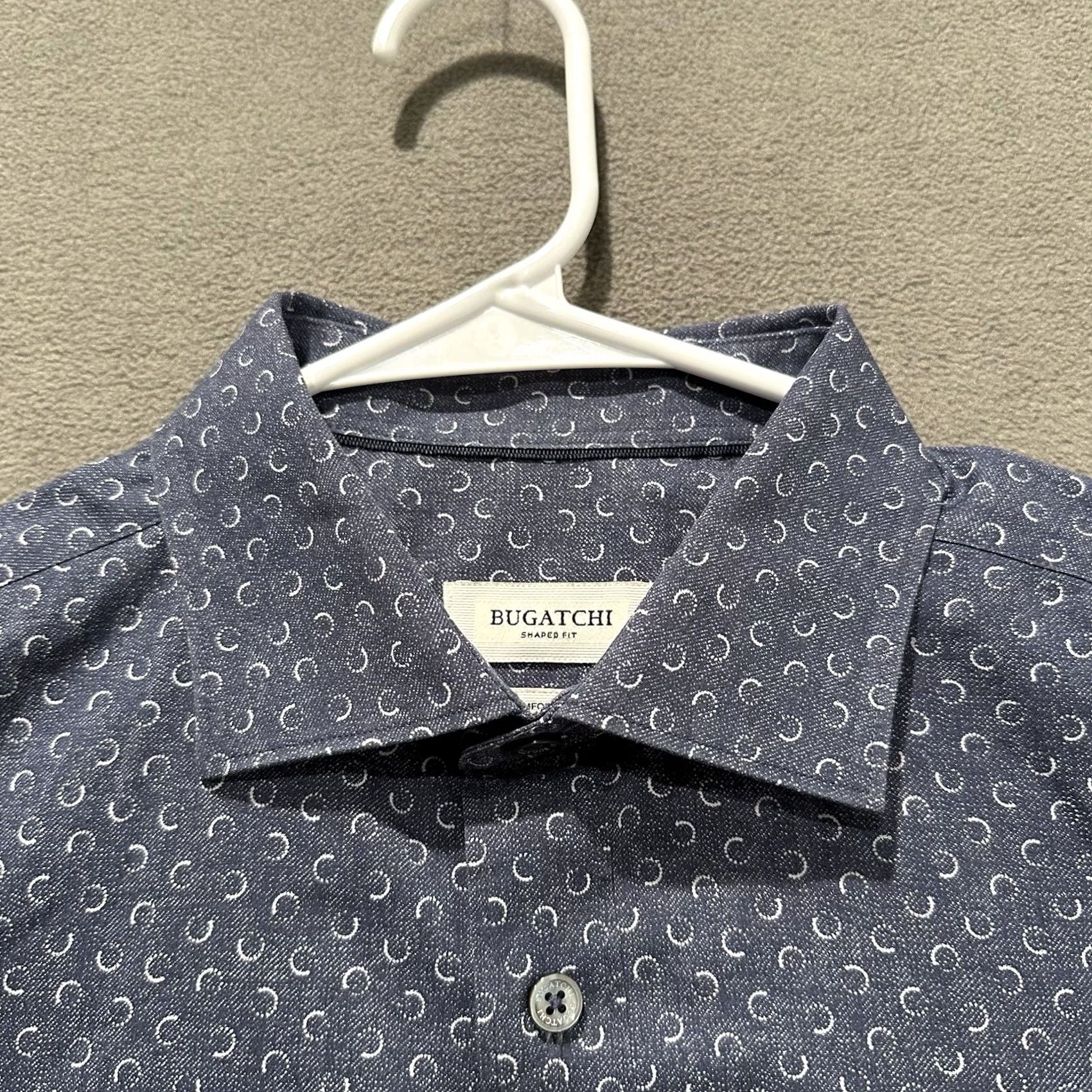 BUGATCHI Bugatchi Shirt Mens Medium Blue Geometric Button Up Shaped Fit Comfort Stretch Size US M / EU 48-50 / 2 - 4 Thumbnail