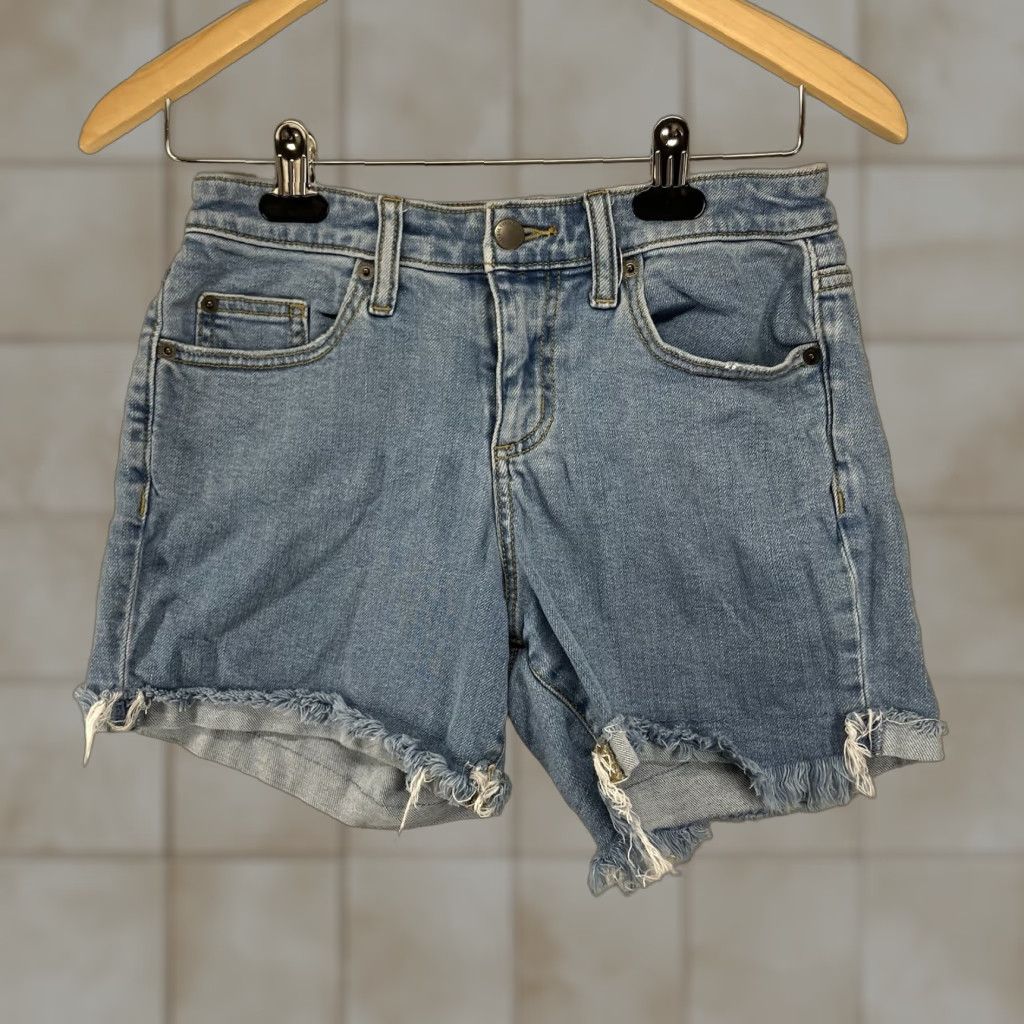Vintage Universal Thread Women's High Rise Denim Shorts 00 Blue Stretch Raw Hem 5-Pocket Casual Size 24" / US 00 / IT 34 - 1 Thumbnail