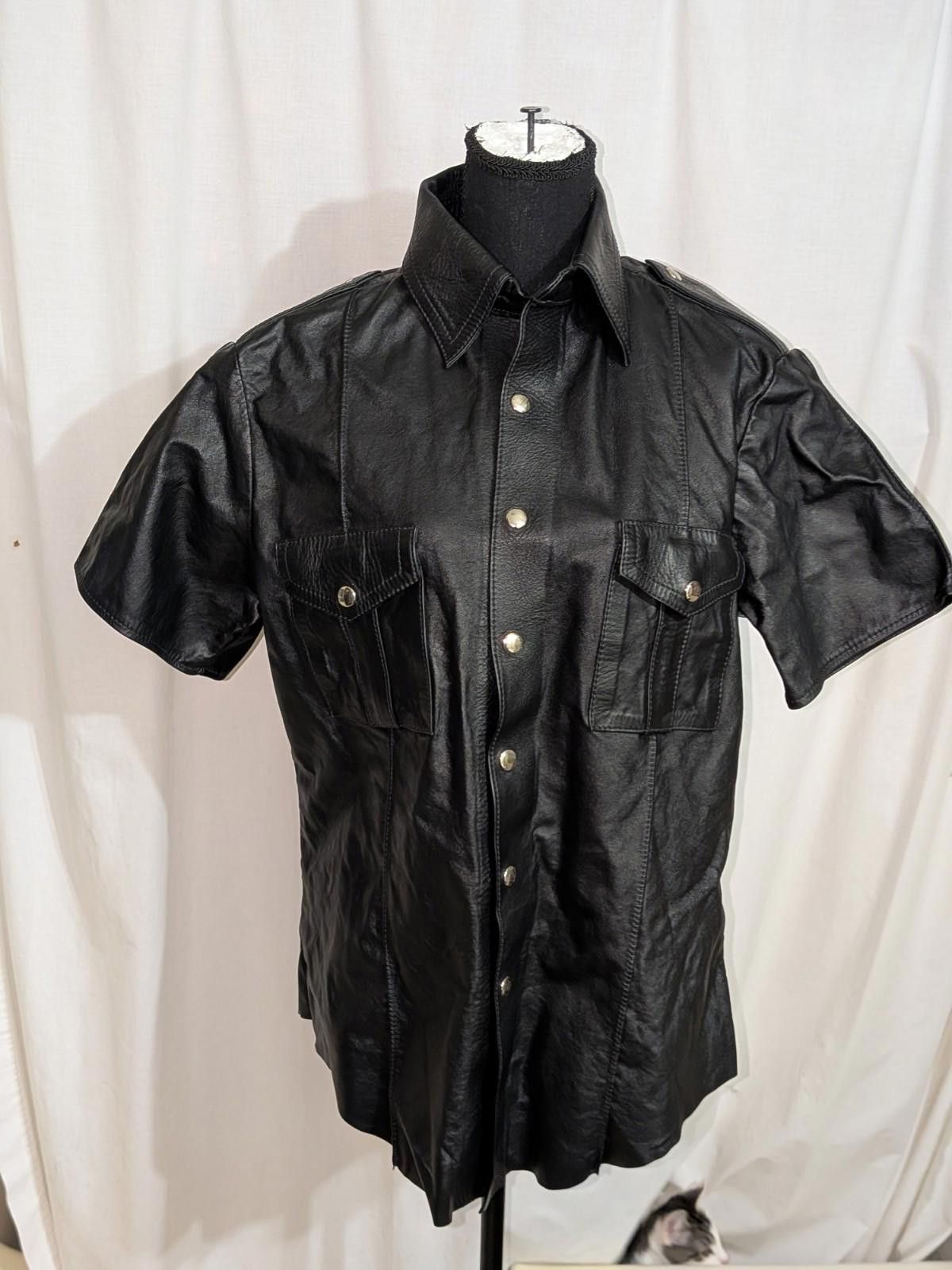 Designer VTG 80s BLACK on BLACK LEATHERS Police Uniform Polo Shirt XL Size US XL / EU 56 / 4 - 4 Thumbnail
