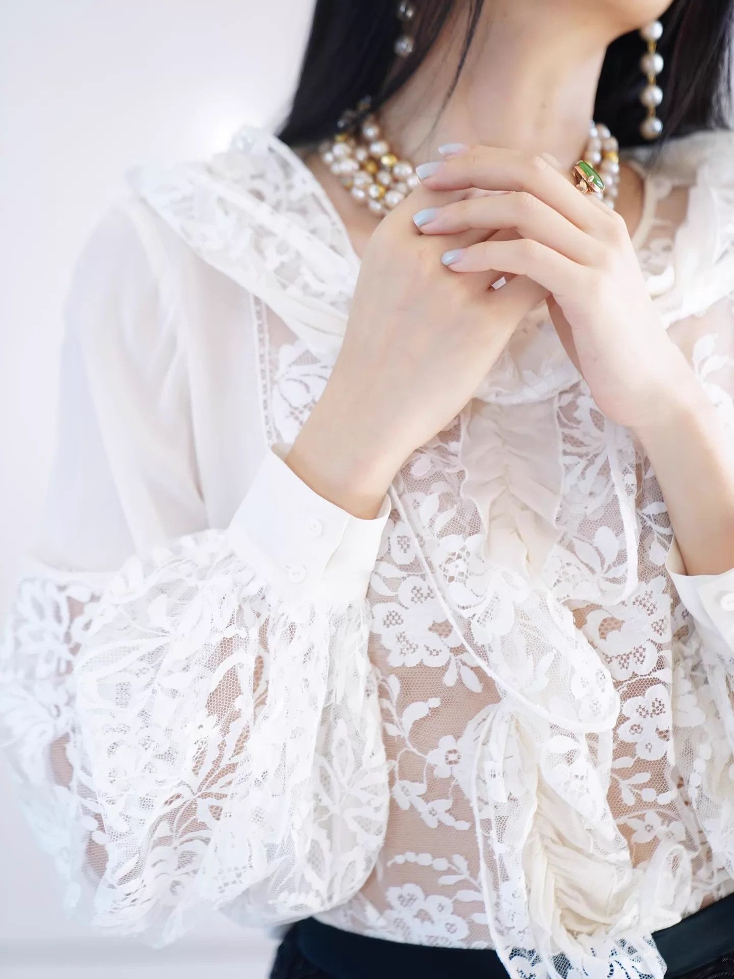 Oscar De La Renta Oscar de la Renta Vintage White Silk Lace 3D Twisted Shirt Size M / US 6-8 / IT 42-44 - 9 Thumbnail