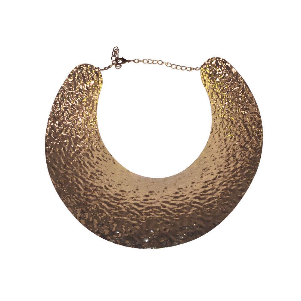 Designer Egyptian Inspired Gold Tone Hammered Metal Bib Necklace Size ONE SIZE - 4 Thumbnail
