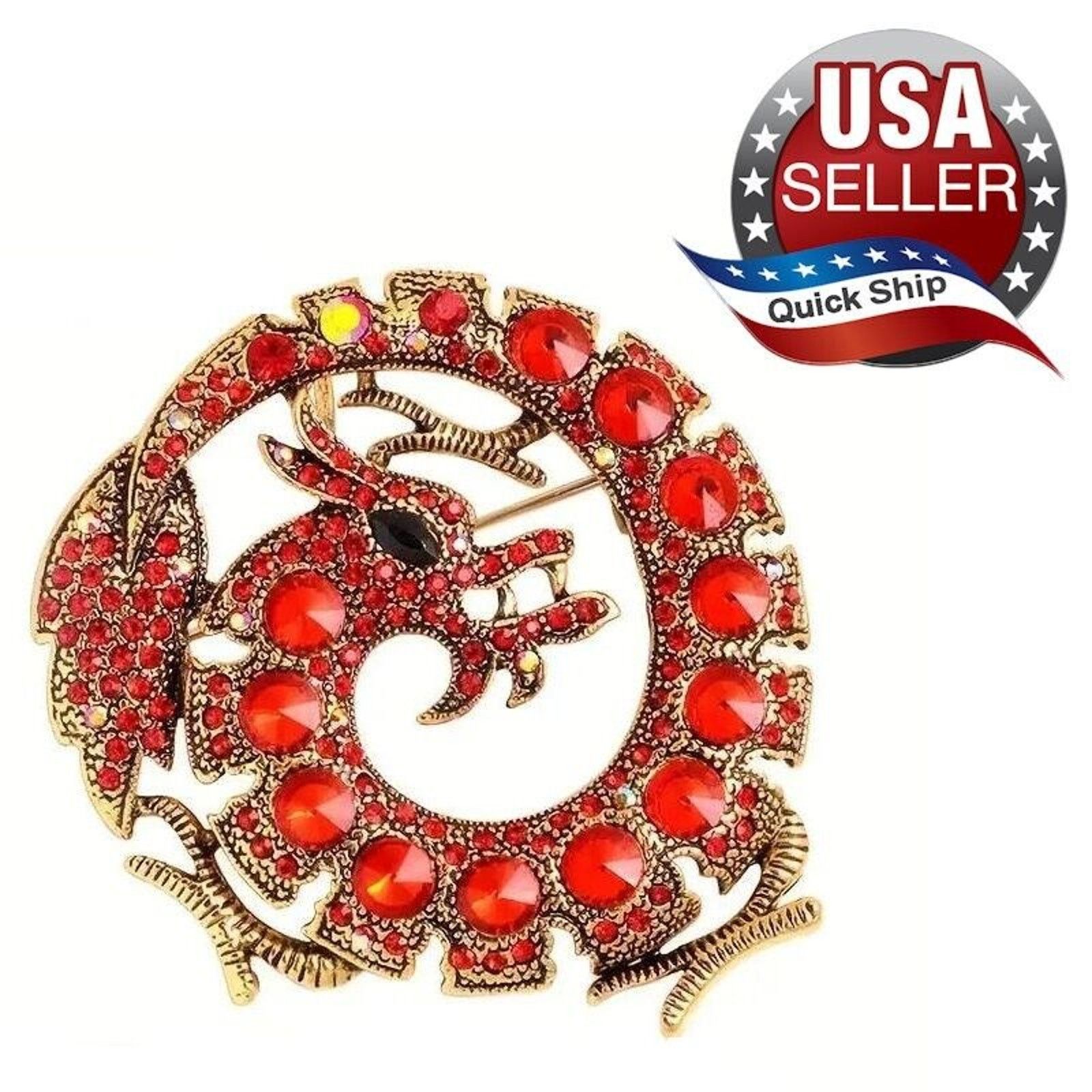 Other Red Circle Dragon Brooch Pendant • Inverted & AB Rhinestones Size ONE SIZE - 1 Thumbnail