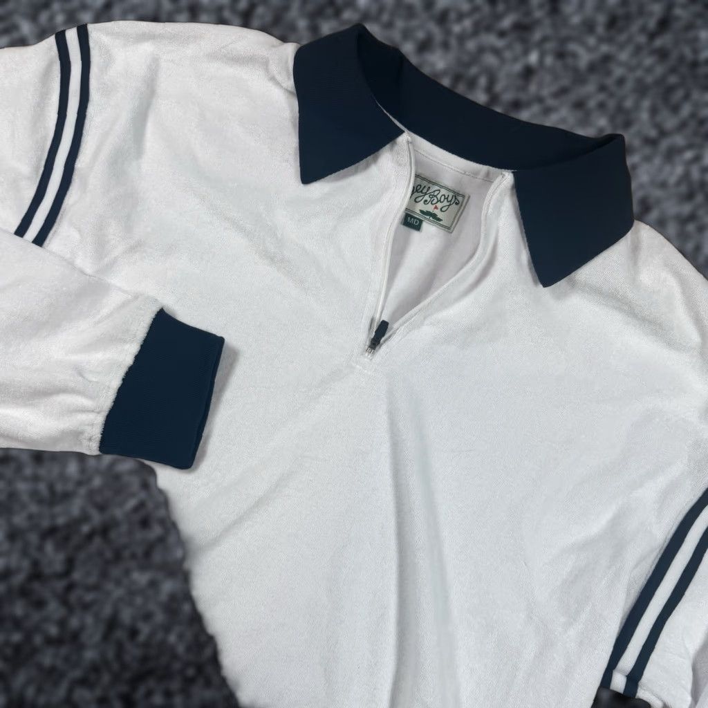 Vintage VINTAGE BoGey Boys Quarter Zip Terrycloth Polo Sweater Mens M White Navy NWOT Size US M / EU 48-50 / 2 - 1 Thumbnail