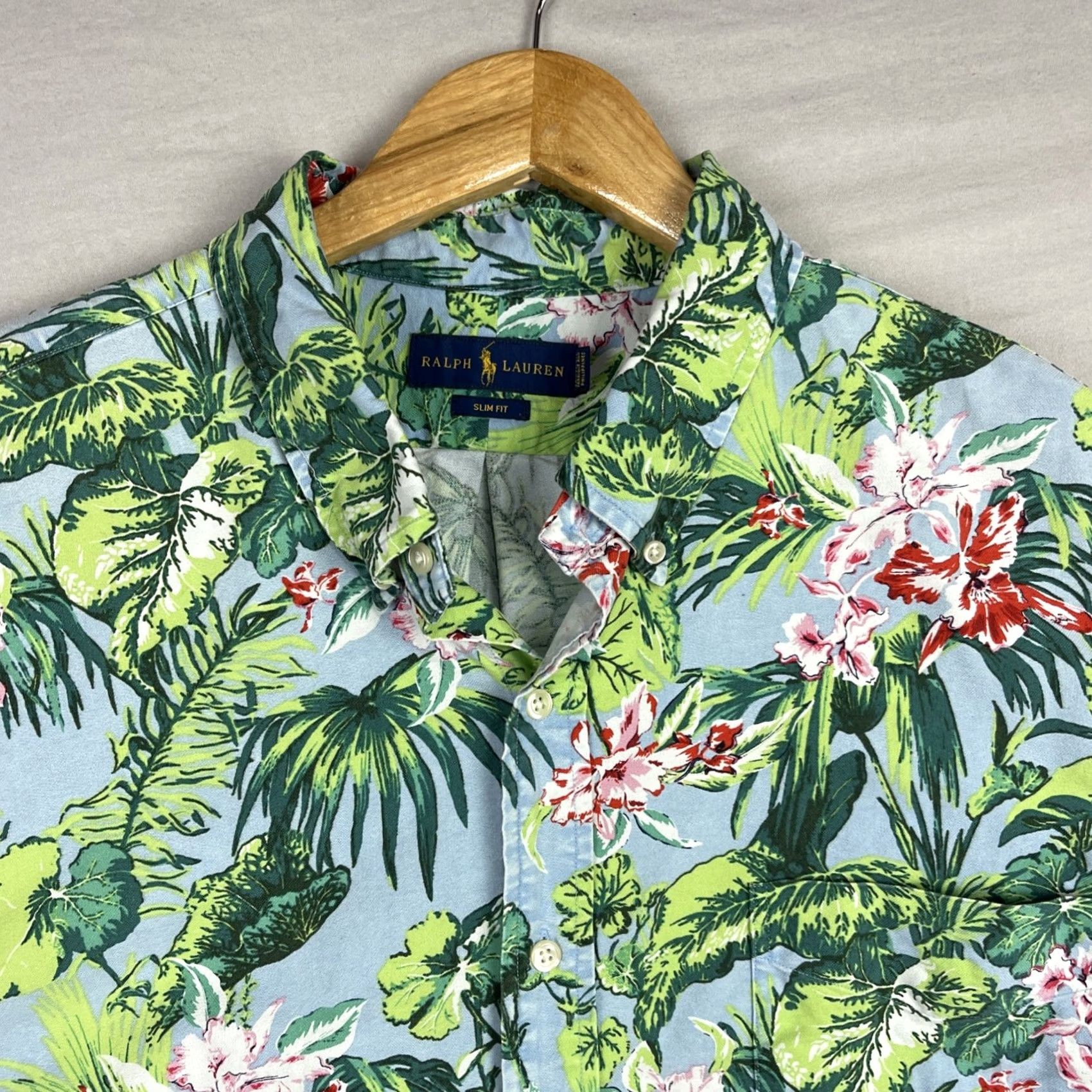 Polo Ralph Lauren Polo Ralph Lauren Shirt Mens 2XL Blue Hawaiian Floral Slim Fit Button Down Aloha Shirt Size US XXL / EU 58 / 5 - 3 Thumbnail