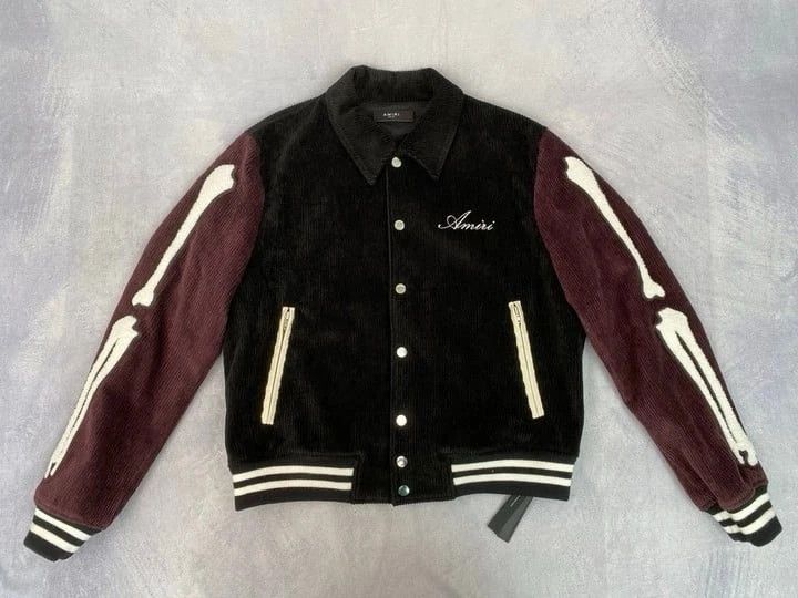 Amiri Amiri Bones Varsity Jacket Black Burgundy Corduroy Size US M / EU 48-50 / 2 - 1 Thumbnail