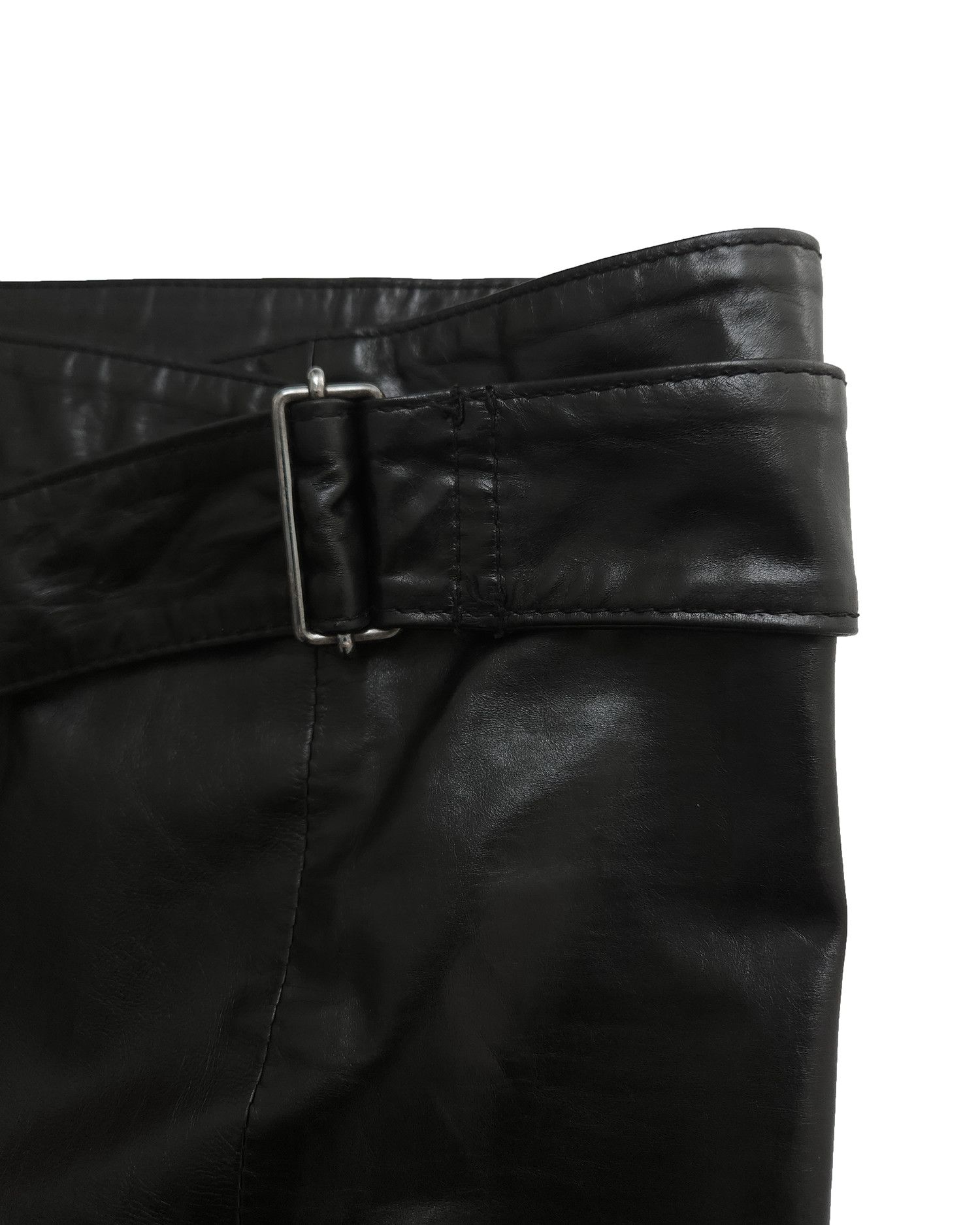 Ann Demeulemeester Ann Demeulemeester Black Leather Wrap Mini Skirt Size 30" / US 8 / IT 44 - 2 Thumbnail
