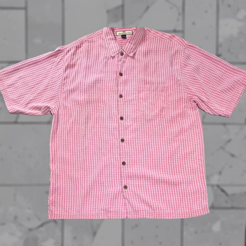 Tommy Bahama Tommy Bahama Silk Camp Shirt Mens L Pink Check Hawaiian Short Sleeve Button Up Size US L / EU 52-54 / 3 - 1 Thumbnail