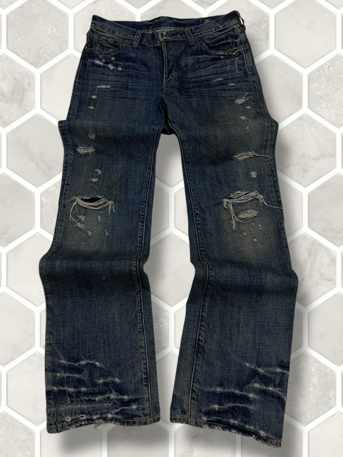 If Six Was Nine Vintage 1990s Rare Designer Japan Bartack Distressed Denim Size US 31 - 1 Thumbnail