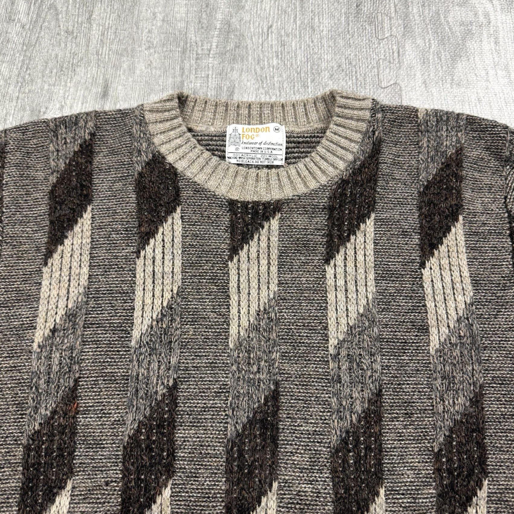 London Fog VINTAGE LONDON FOG 90s Textured Knit Sweater Men’s Pullover Size M Brown Cable-Knit Regular Fit Size US M / EU 48-50 / 2 - 2 Thumbnail