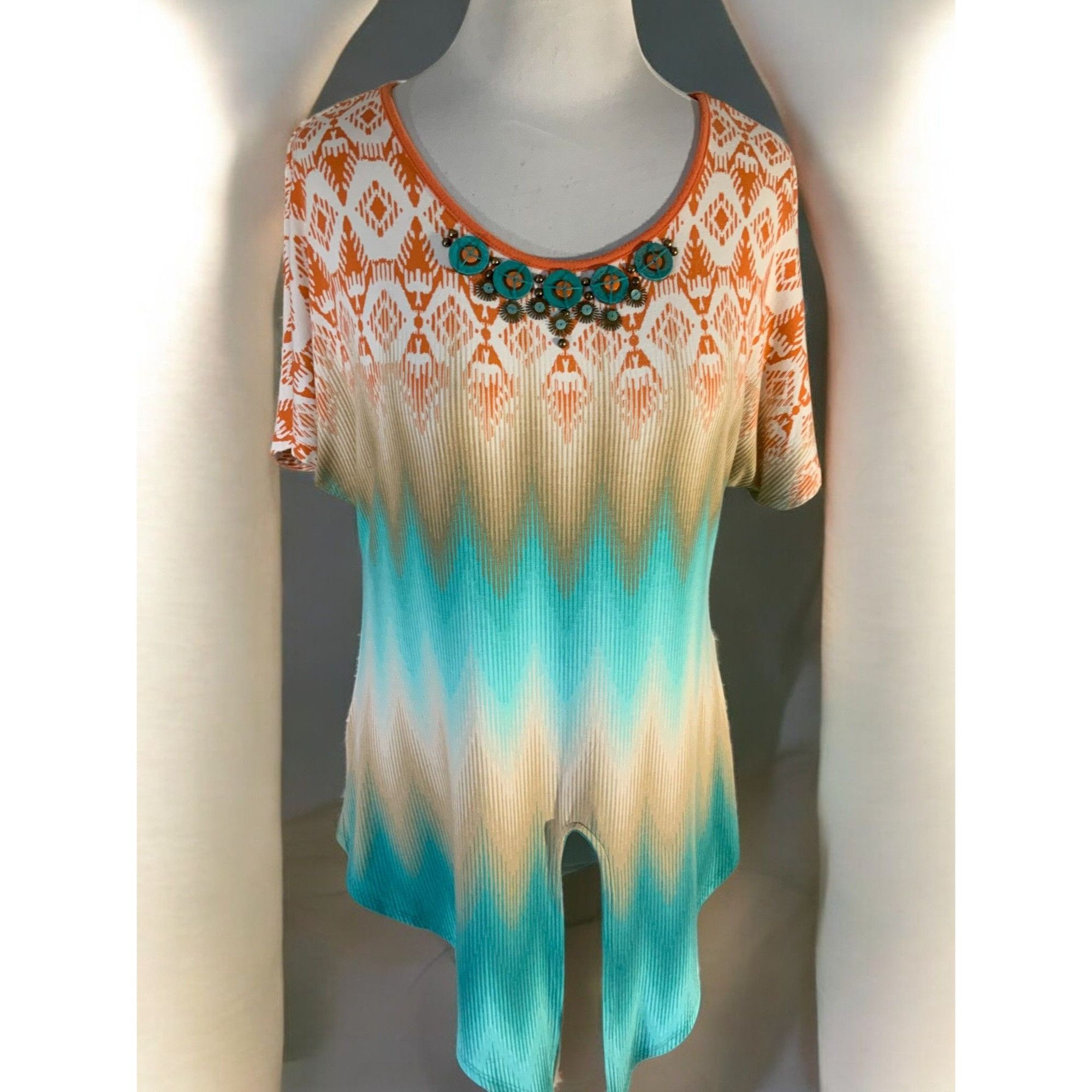 Designer Ruby Rd Short Sleeve Tie Front Embellishments Top Small Size S / US 4 / IT 40 - 8 Thumbnail