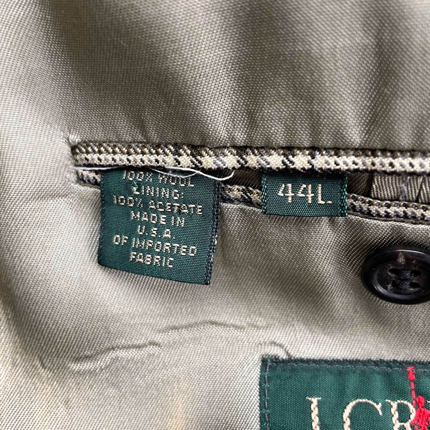 J.Crew VINTAGE/J.Crew Men’s 100% Wool Blazer/Jacket Beige Green Navy Plaid 44L USA Long Navy Notch Lapel 3-Button Regular Mens Size 44R - 5 Thumbnail