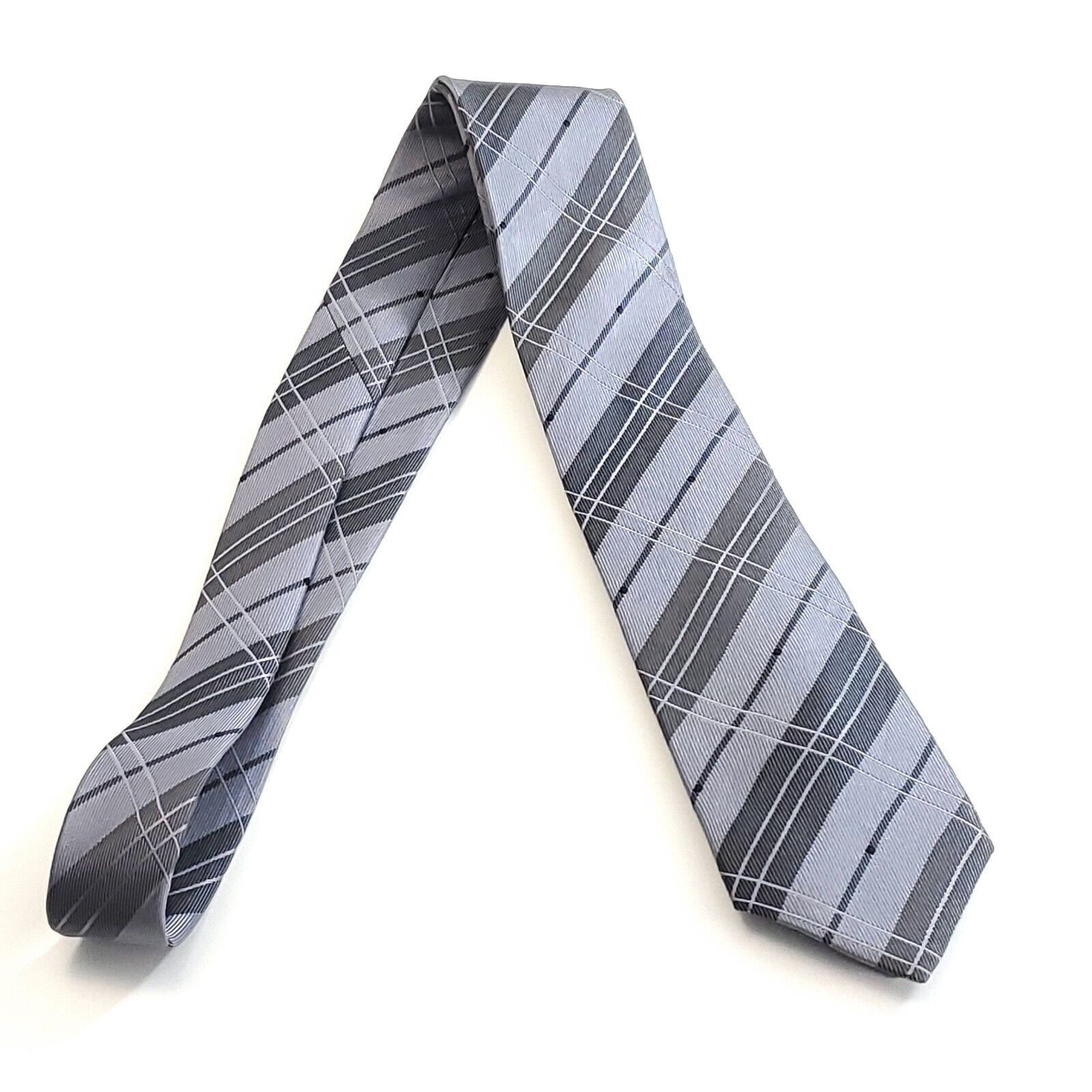 Designer Benvenuto Gray Plaid Woven Silk Tie Size ONE SIZE - 6 Thumbnail