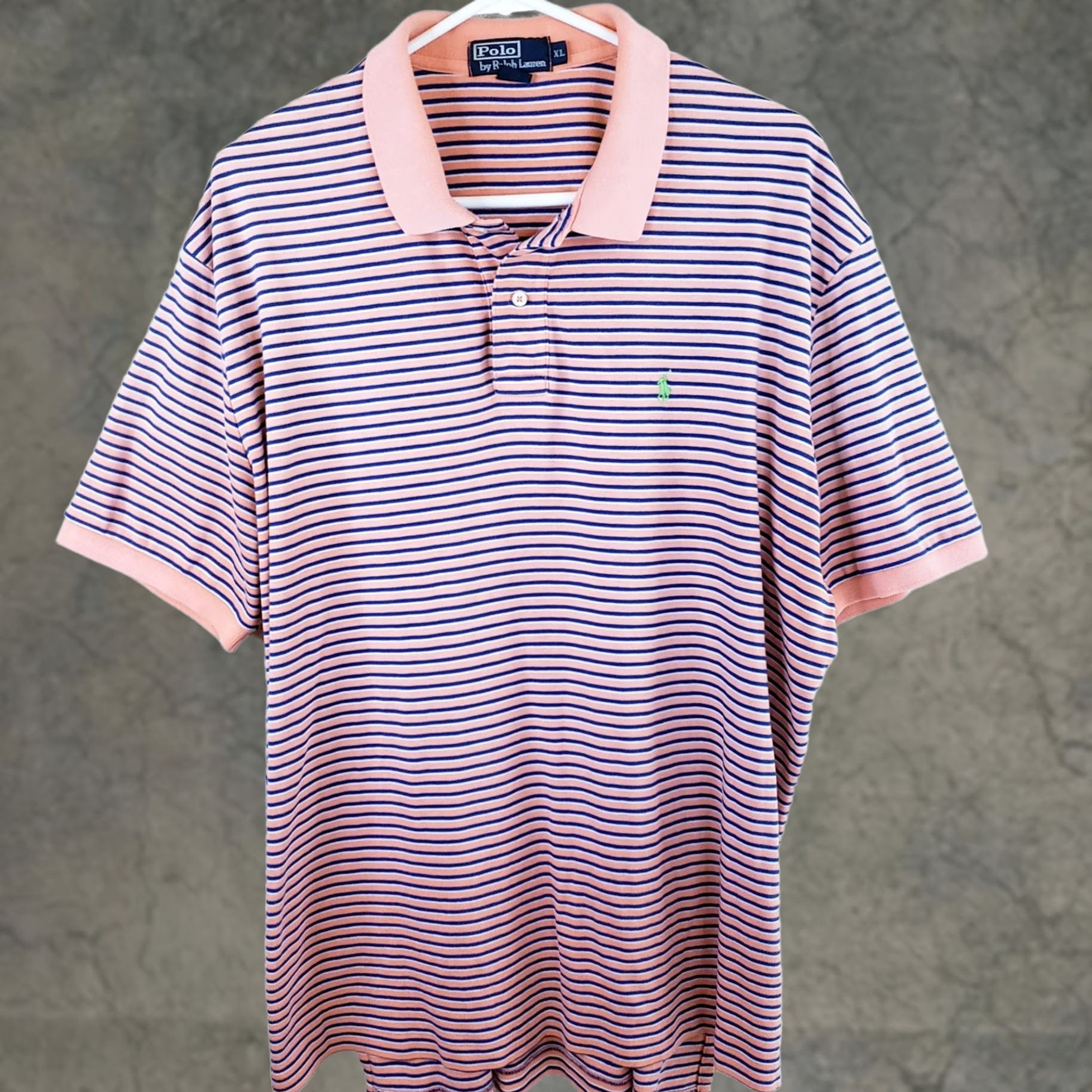 Polo Ralph Lauren Polo Ralph Lauren Polo Shirt XL Mens Coral Blue Striped Green Pony 100% Cotton Size US XL / EU 56 / 4 - 1 Thumbnail