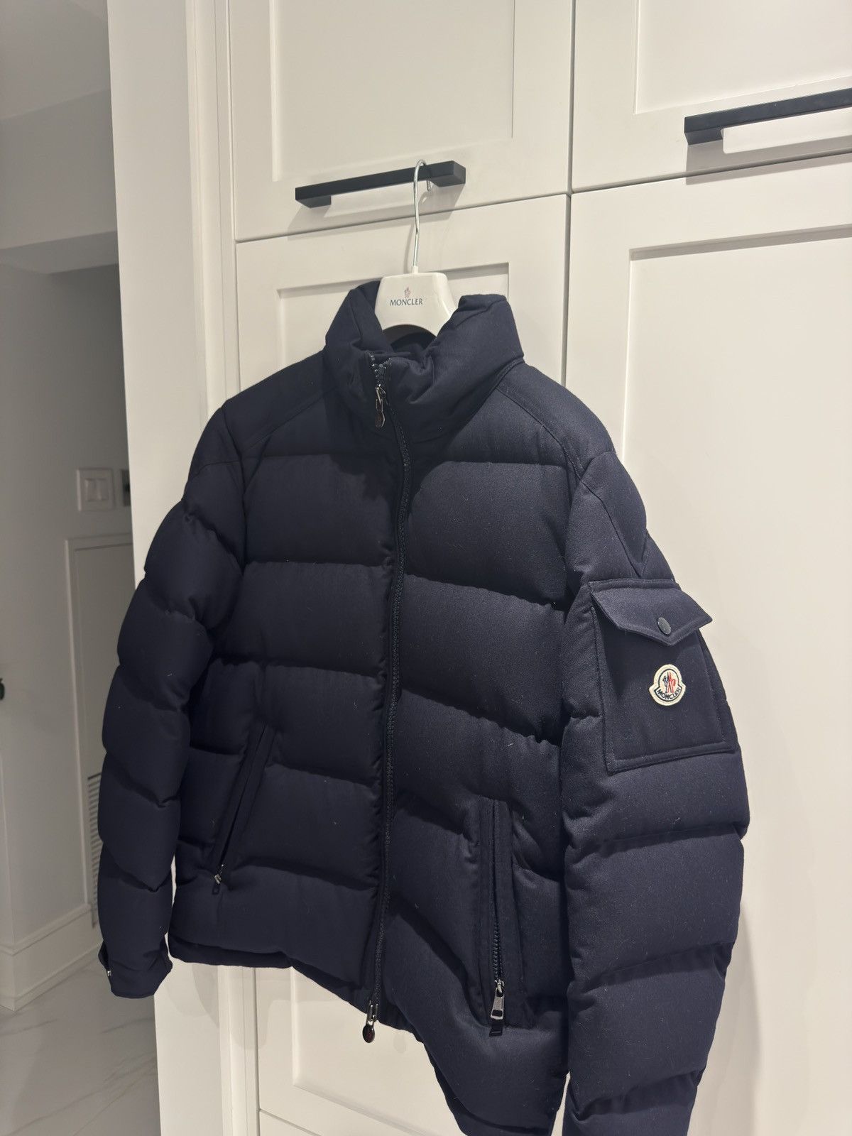 Moncler Montgenevre Hooded Wool Flannel Short Down Jacket Navy Size US XL / EU 56 / 4 - 3 Thumbnail