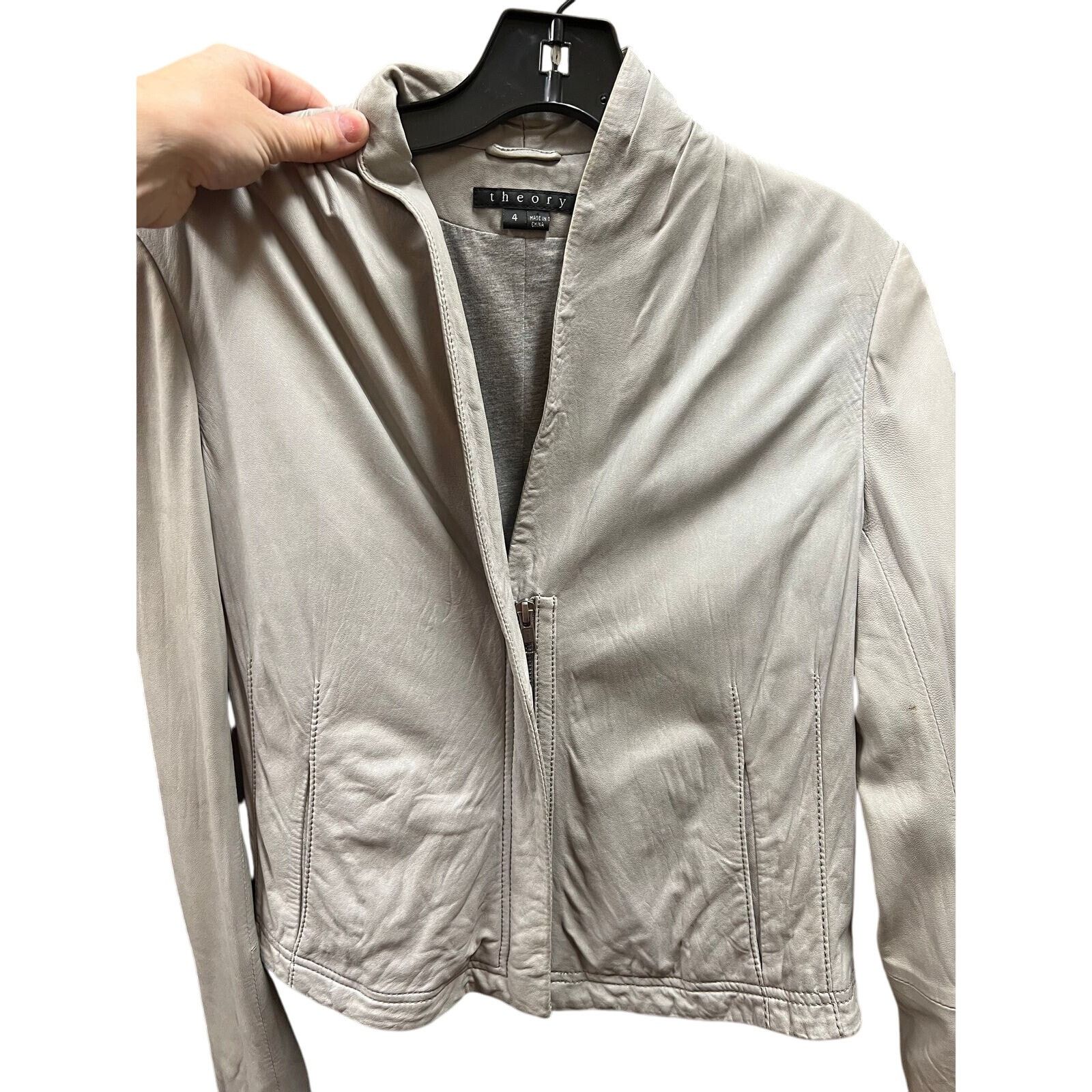 Theory Theory grey leather jacket sz 4 Size S / US 4 / IT 40 - 1 Thumbnail