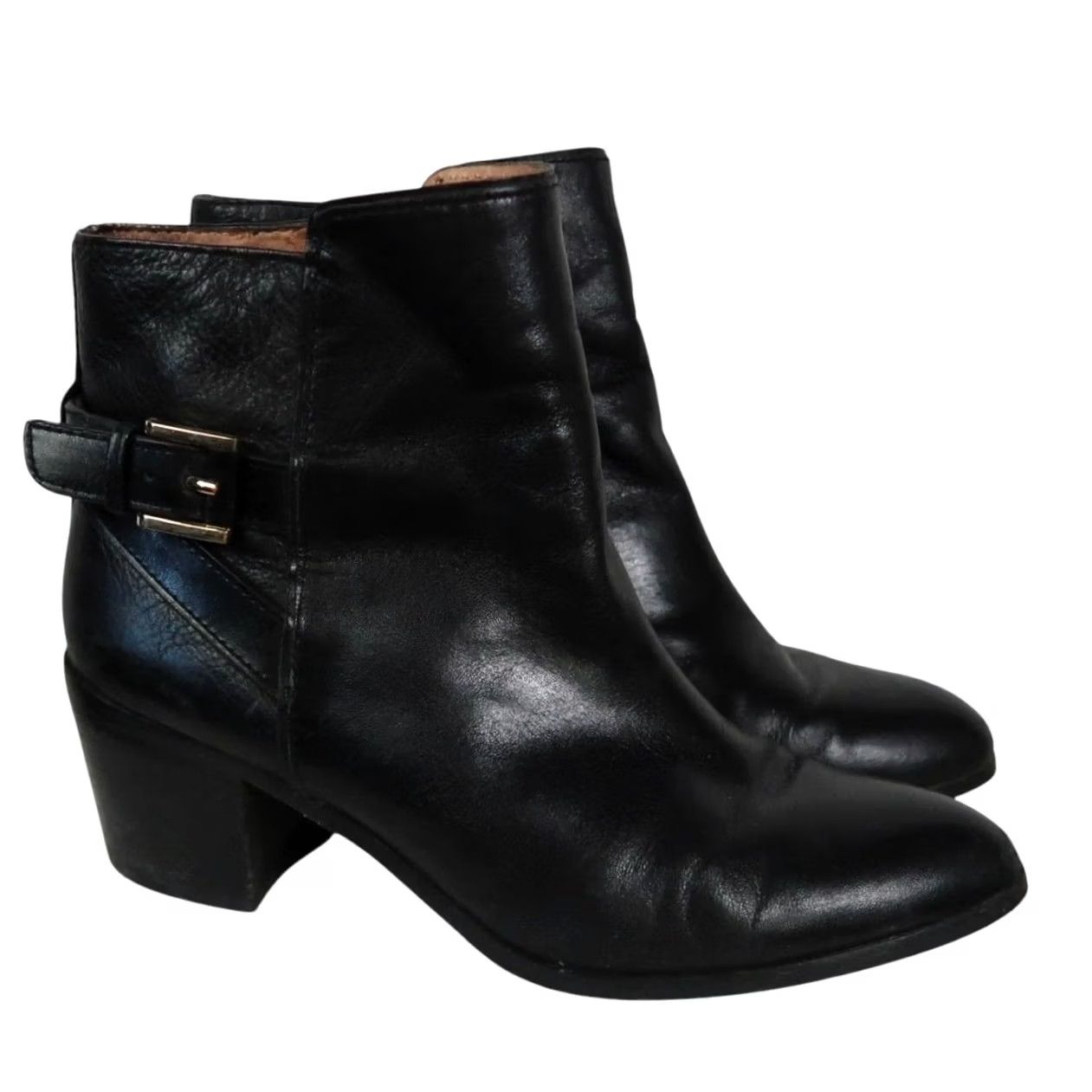 Vintage Louise et Cie Zalia Black Leather Heeled Ankle Boots Zip Closure 9 Women Boots Mid Heel Casual Fall Spring Women Size US 9 / IT 39 - 2 Thumbnail