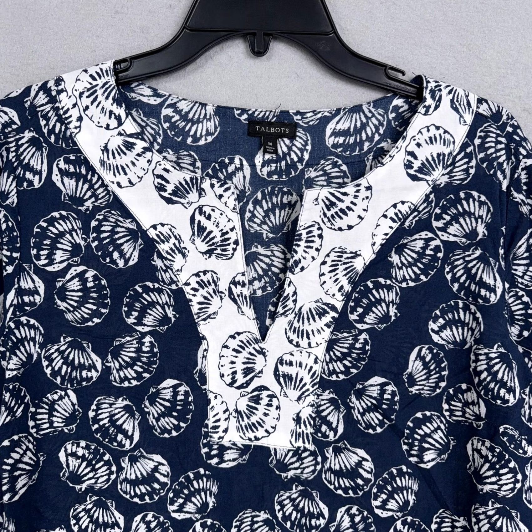 Talbots Talbots Dress Womens Medium Blue Shell Print V Neck Shift Pockets 3/4 Sleeve Size M / US 6-8 / IT 42-44 - 2 Thumbnail