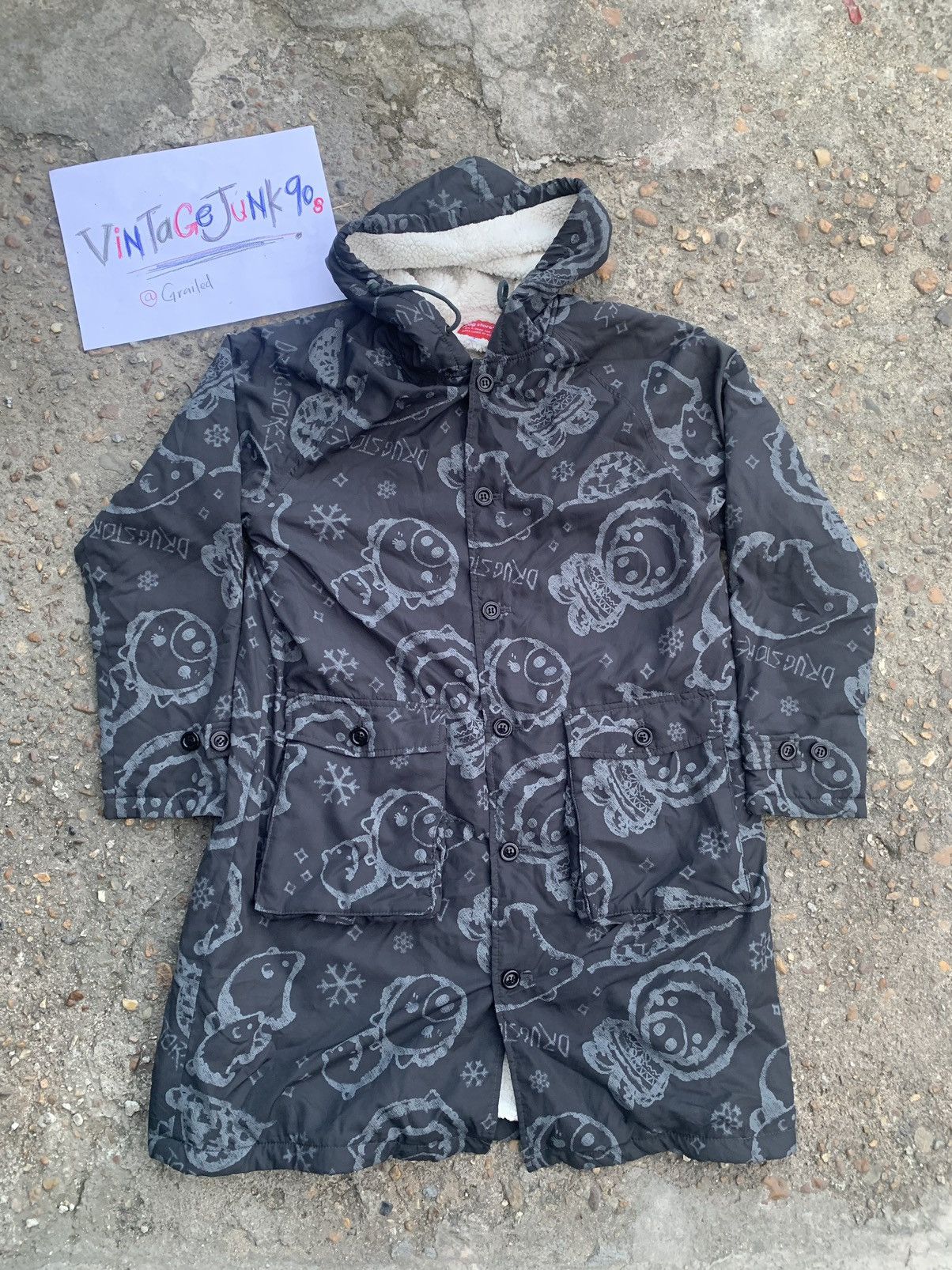 image of Vintage Drugstore Japan Brand Long Bomber Jacket Sherpa in Grey, Women's (Size Medium)