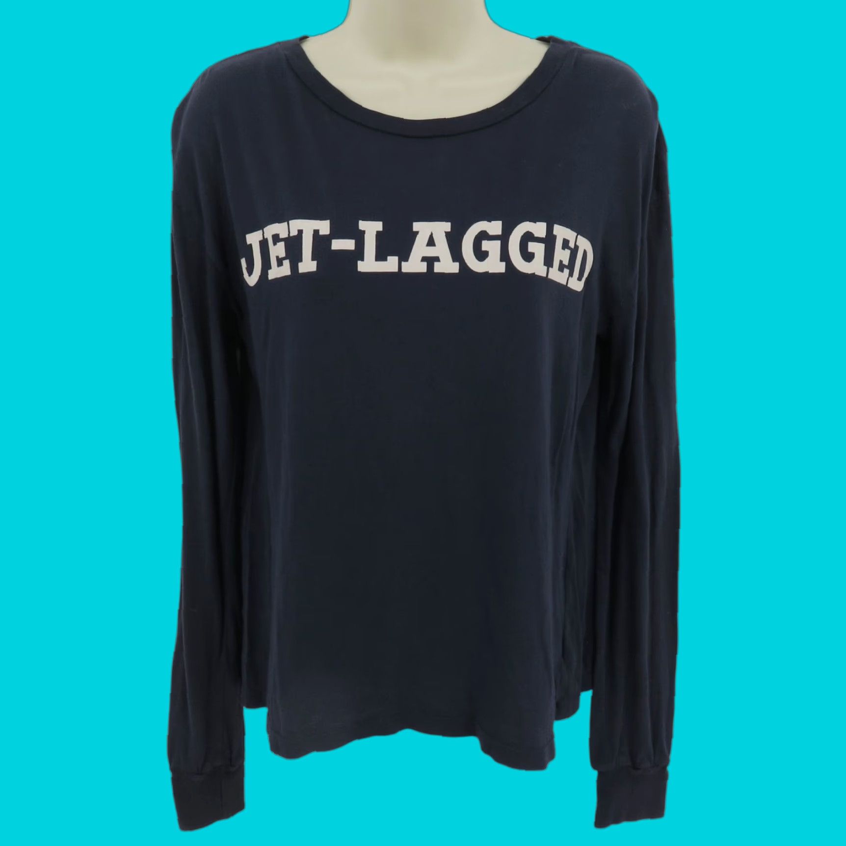 Wildfox Wildfox Women Small Jet Lagged Blue Spellout Long Sleeve T Shirt Top Blouse Shirt Blouse Size S / US 4 / IT 40 - 1 Thumbnail