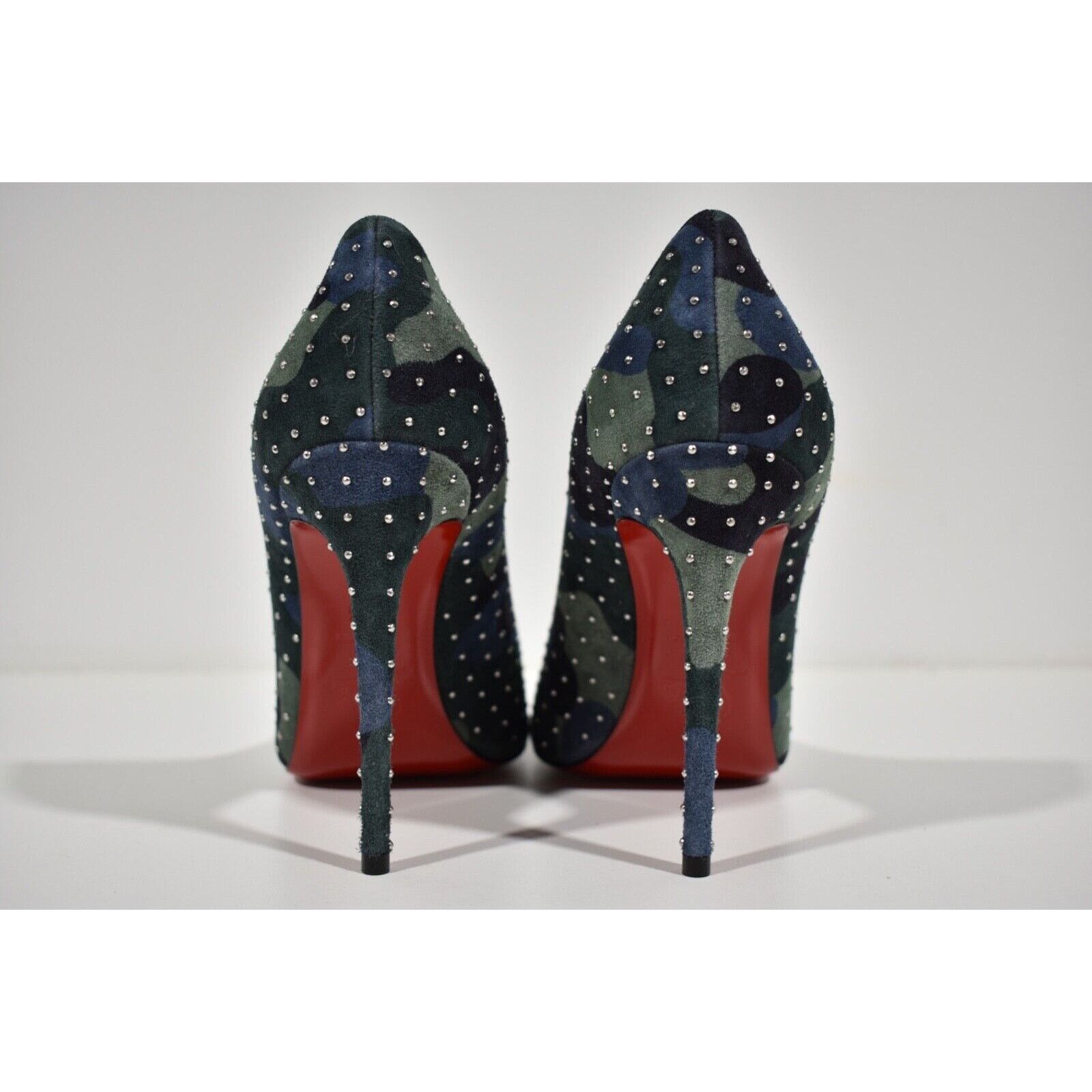 Christian Louboutin Kate Plume 100 Camo Blue Green Suede Classic Heel Pump 41 Size US 11 / IT 41 - 11 Thumbnail